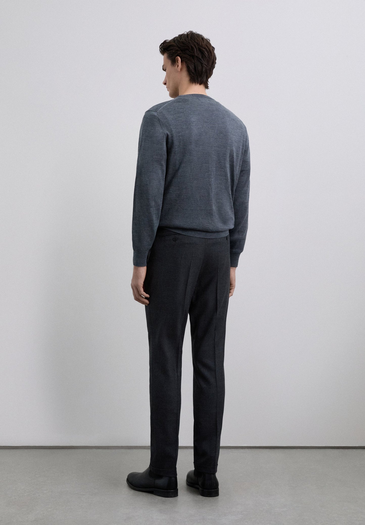 PANTALON À PINCES EN LAINE ET COTON