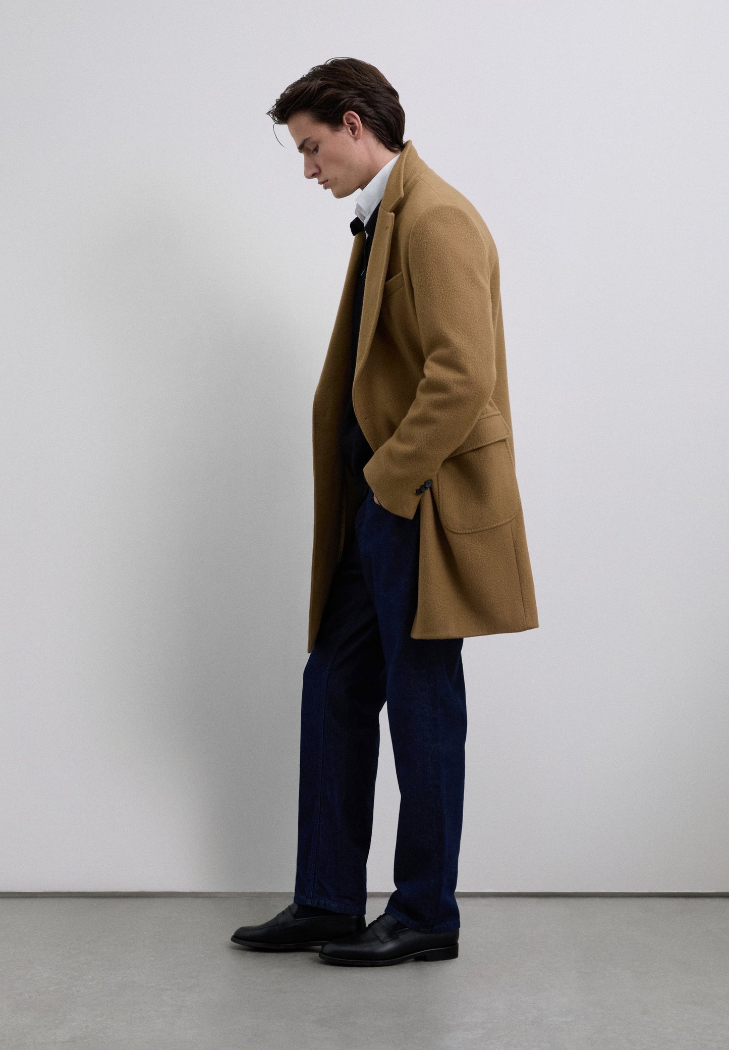 LONG WOOL LAPEL COLLAR COAT