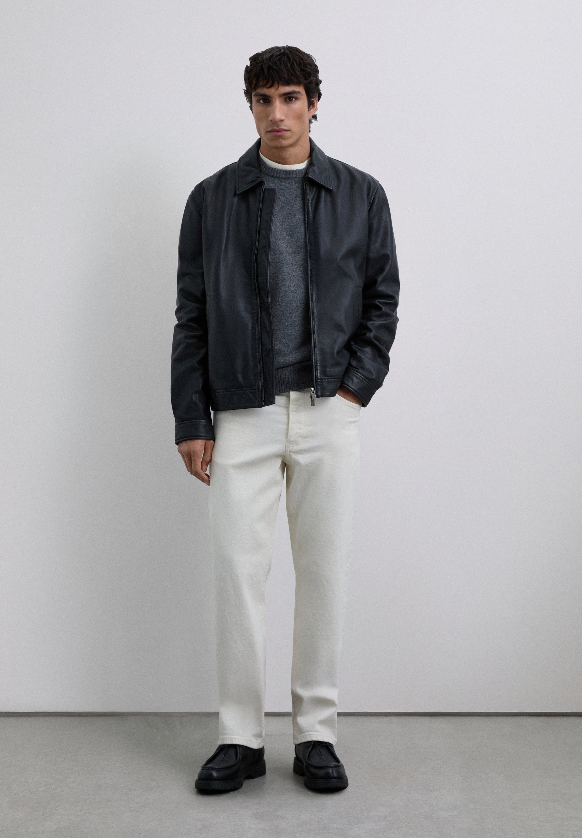 VESTE EN CUIR COL CHEMISE