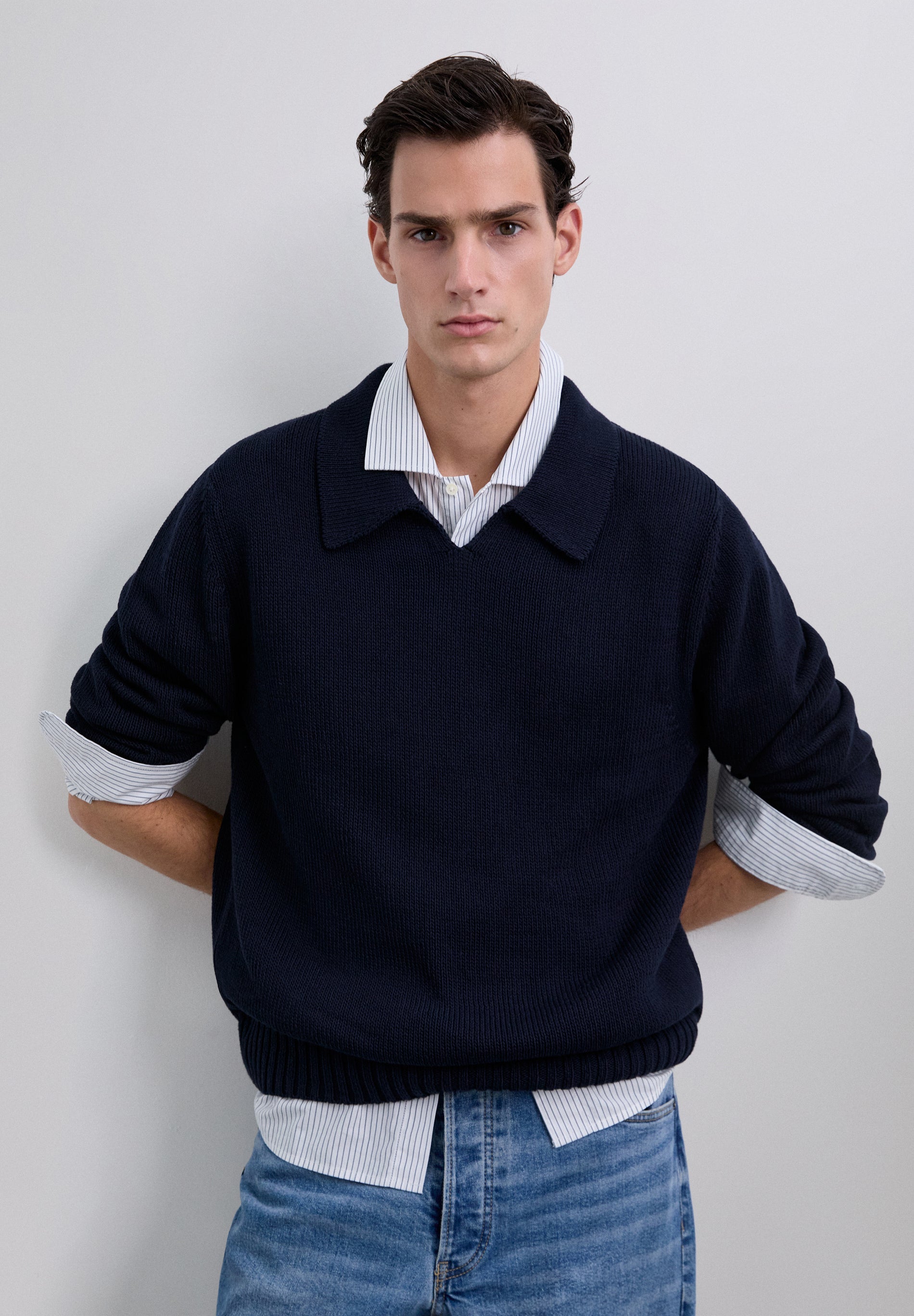 PULLOVER IM POLOSTIL AUS BAUMWOLLE
