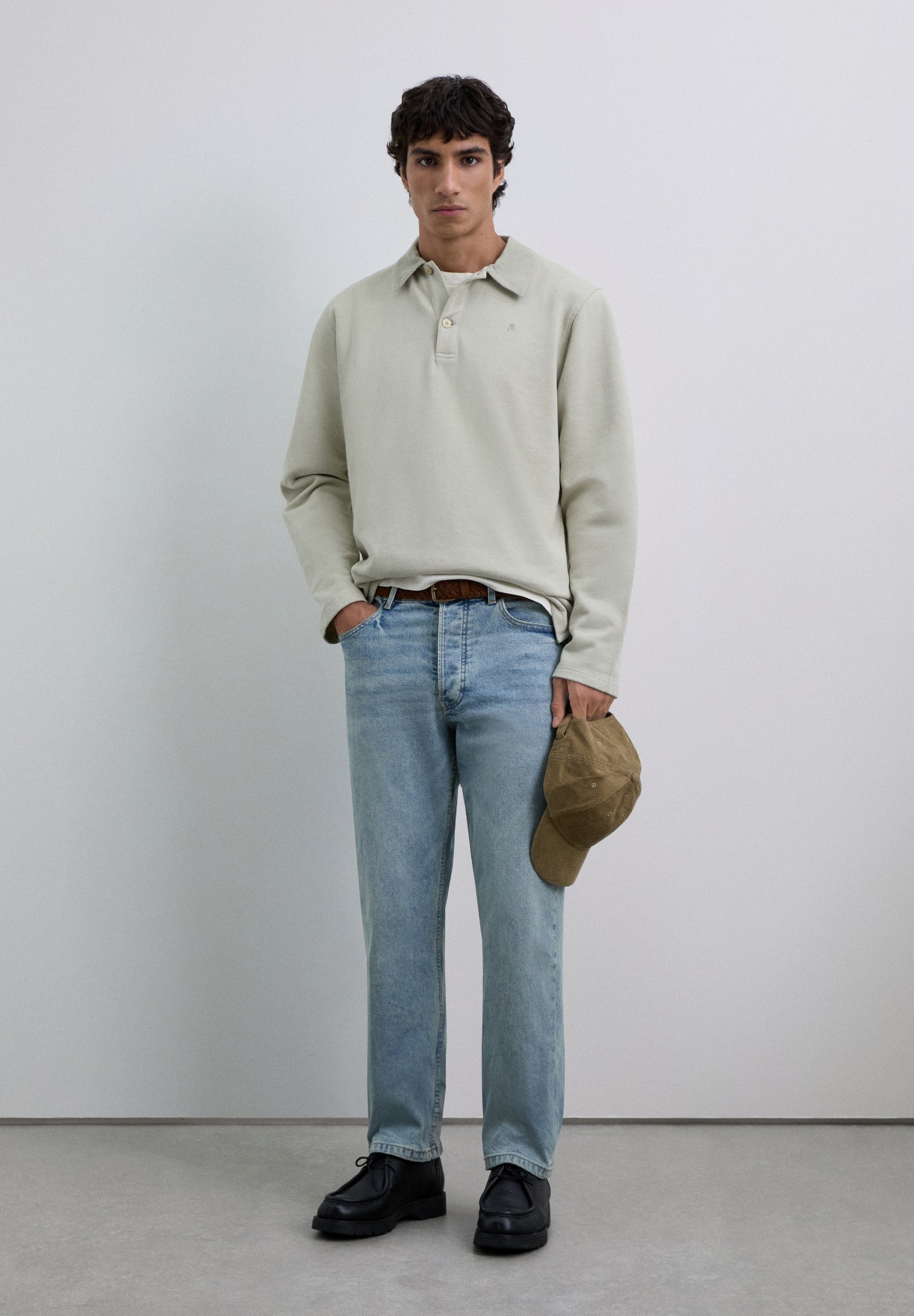 GEBORDUURDE POLO MET CORDUROY KRAAG