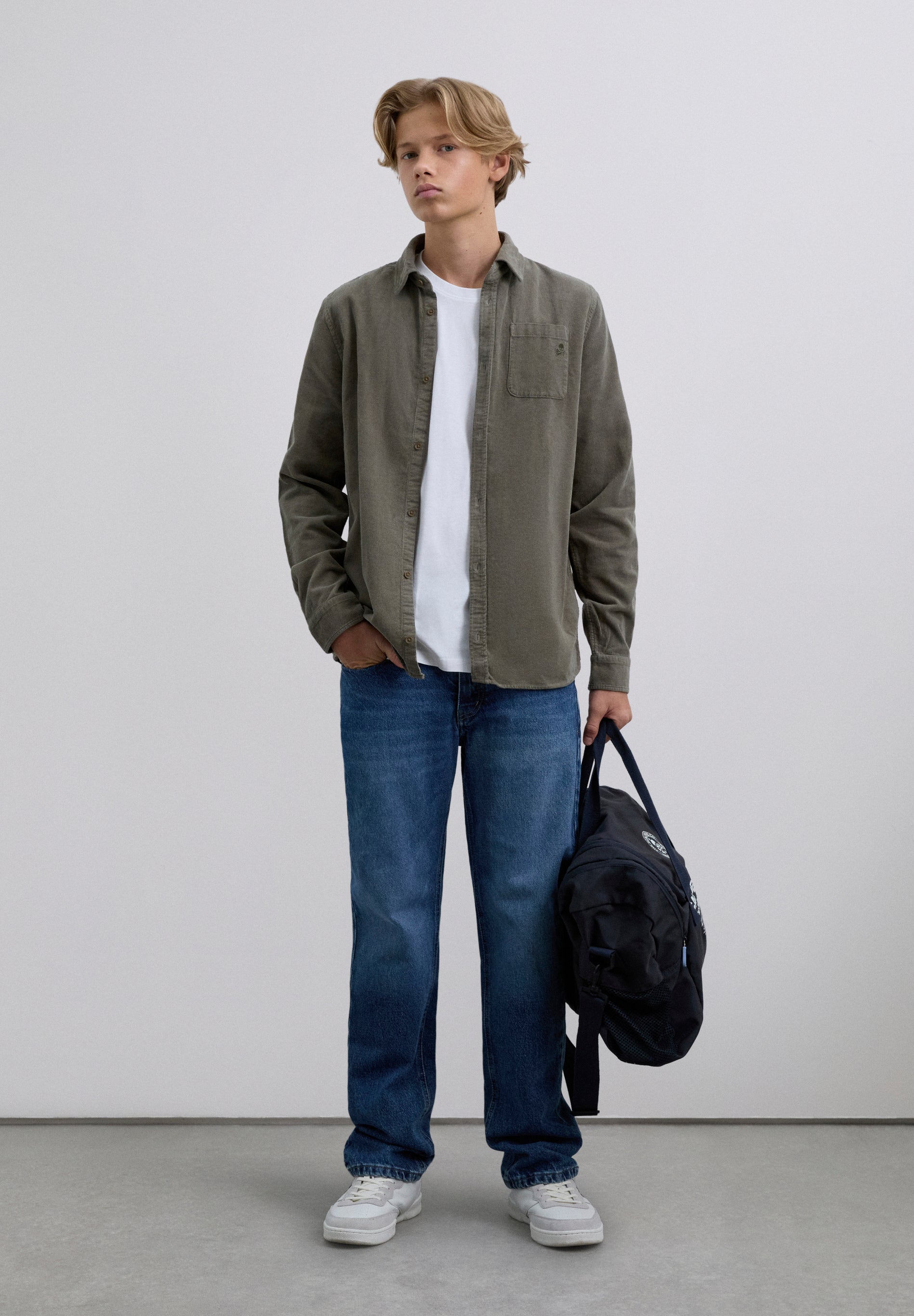 CORDUROY SHIRT WITH EMBROIDERED SKULL