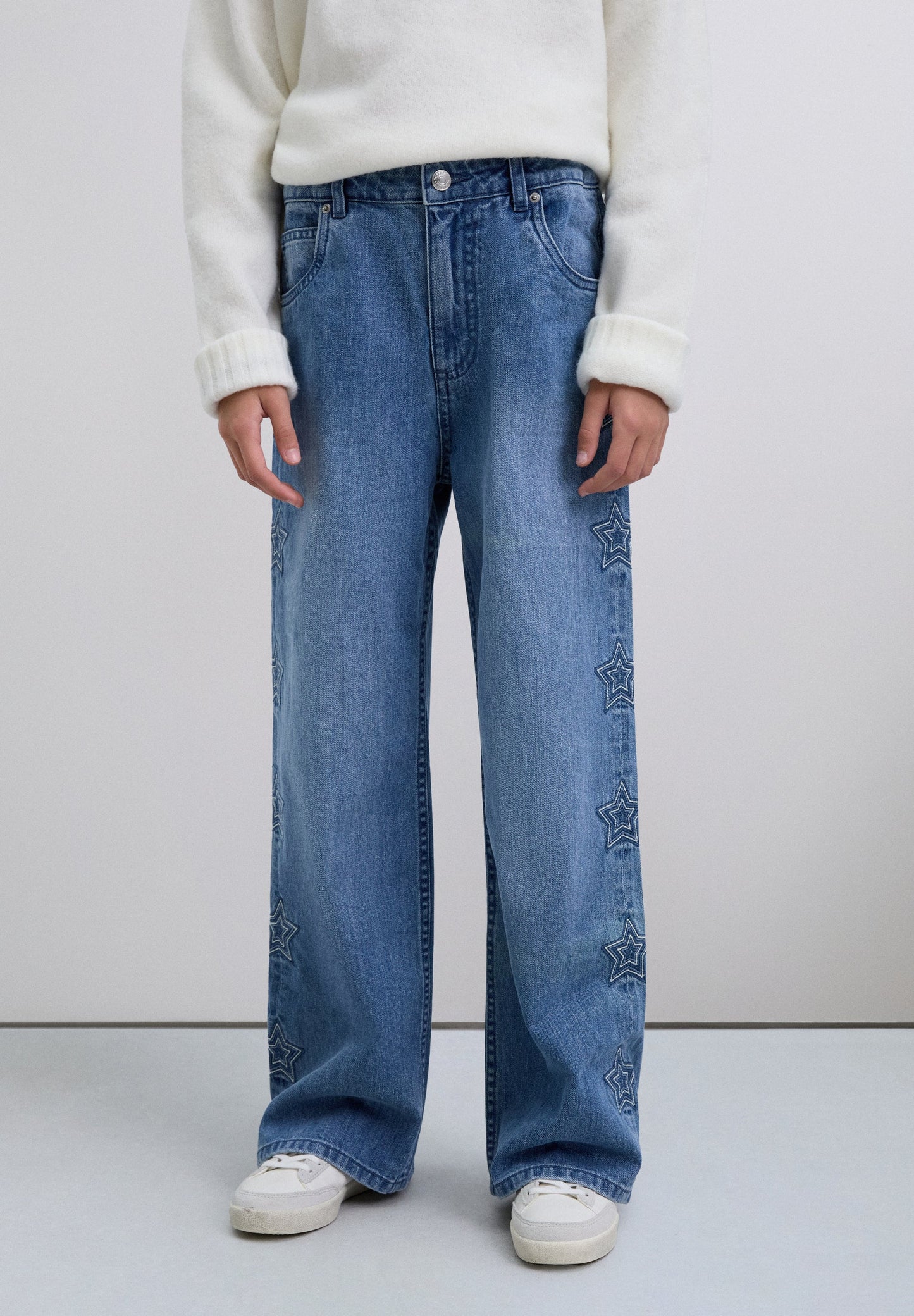 PANTALON WIDE LEG ÉTOILES BRODÉES