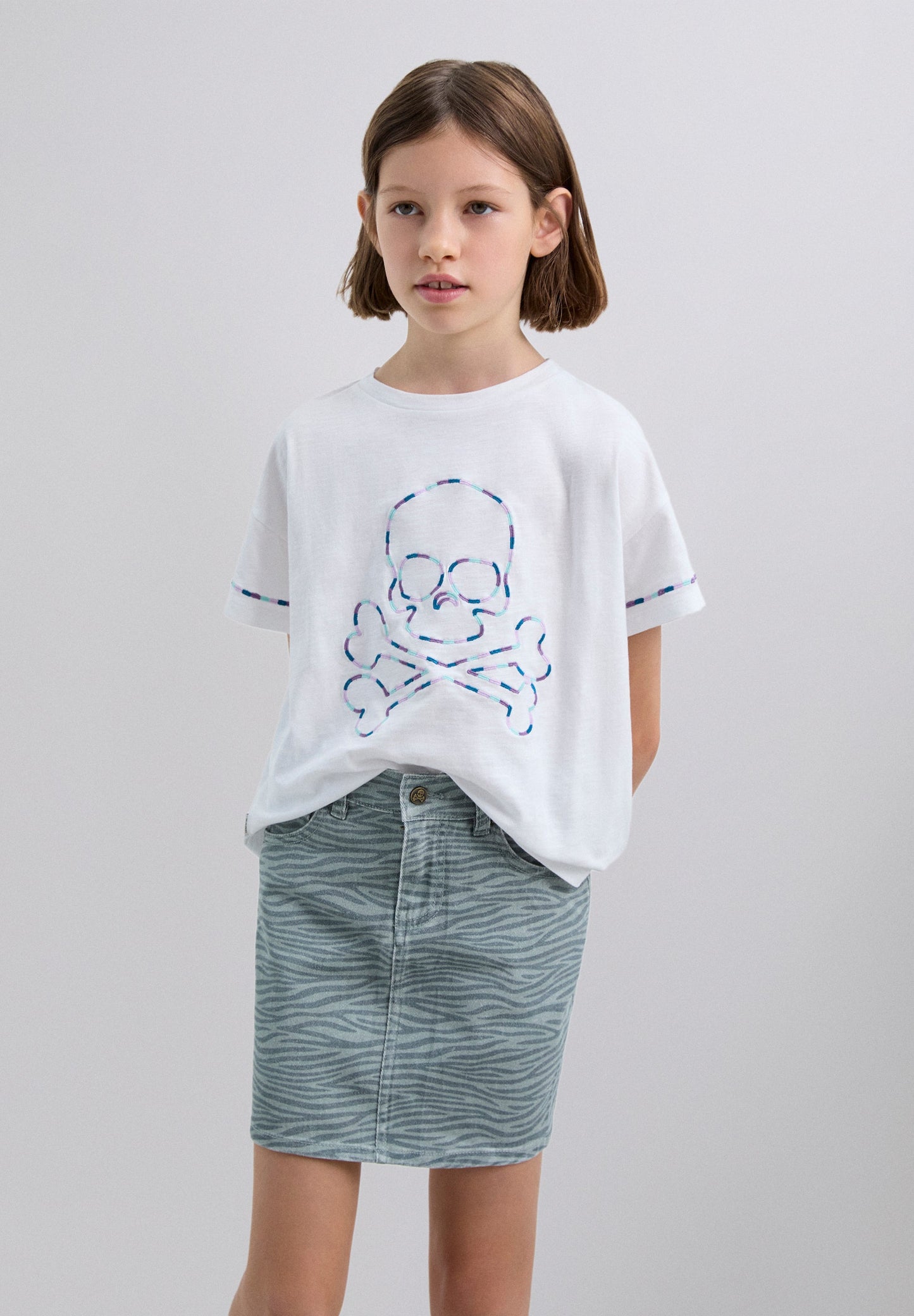 T-SHIRT BORDUURSEL DRIEKLEURIG DOODSHOOFD