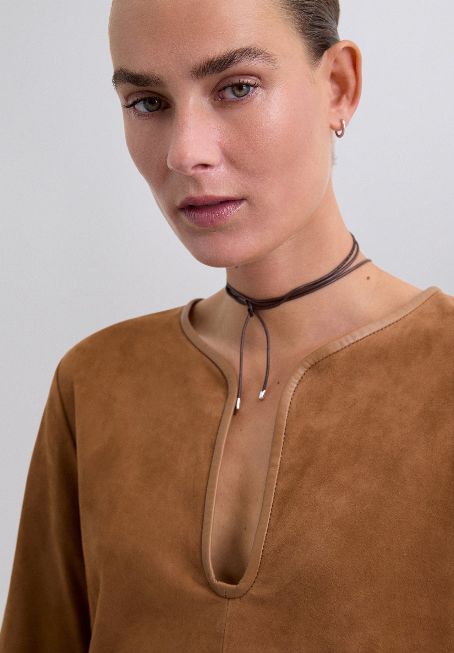 LEATHER AND SUEDE MINI DRESS