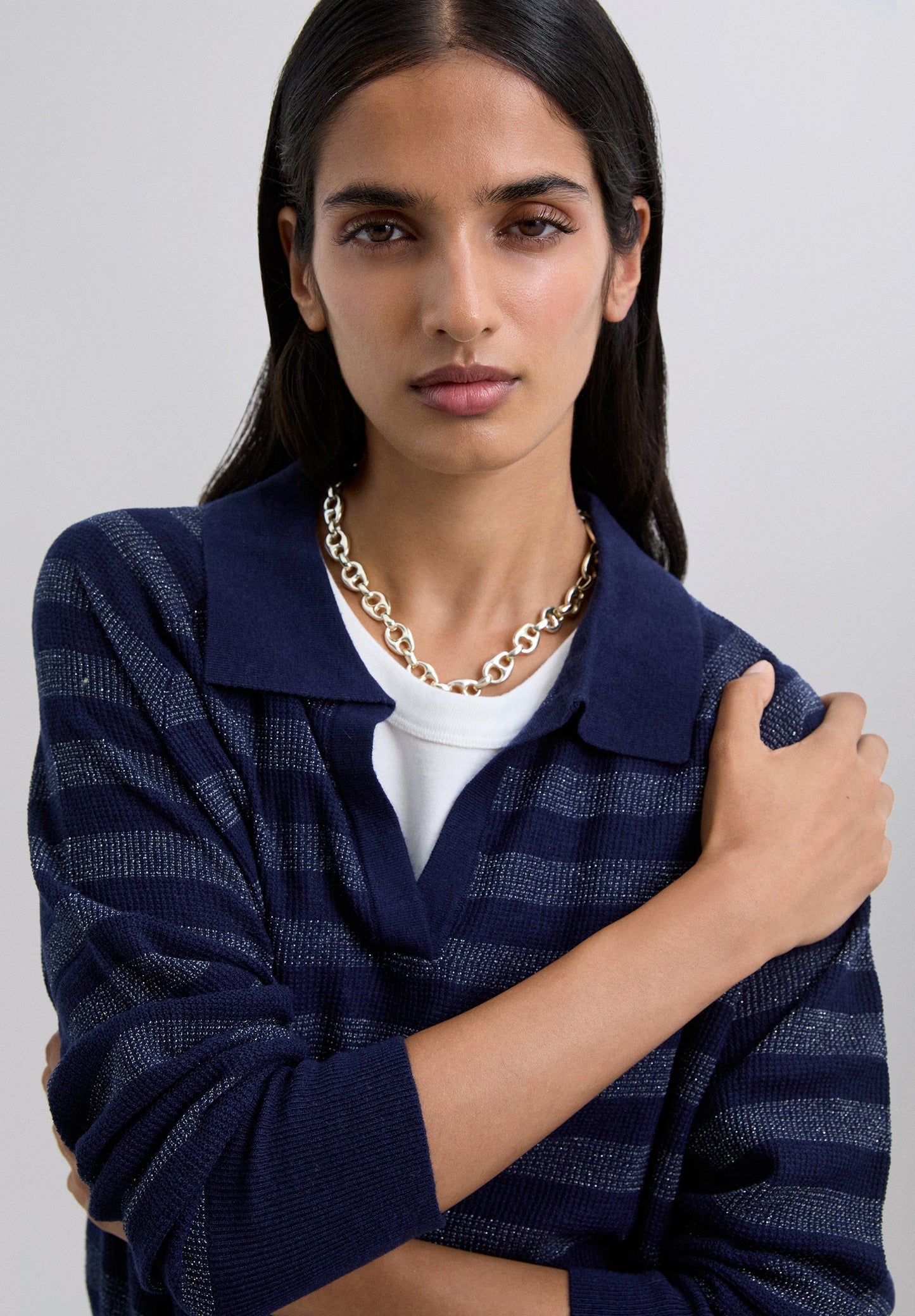 PULL POLO RAYURES MÉTALLISÉ