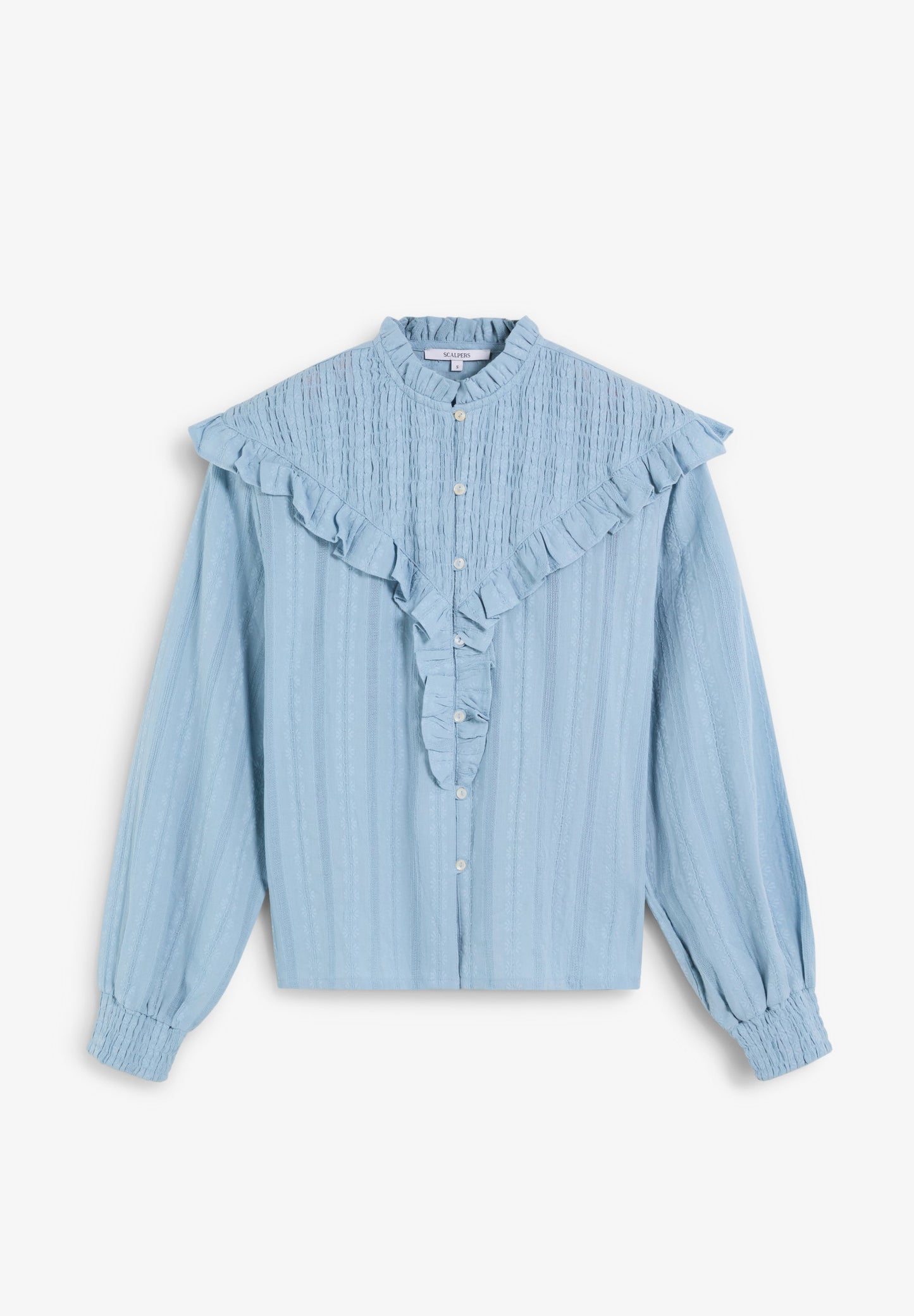 GERAFFTE BLUSE MIT VOLANTS