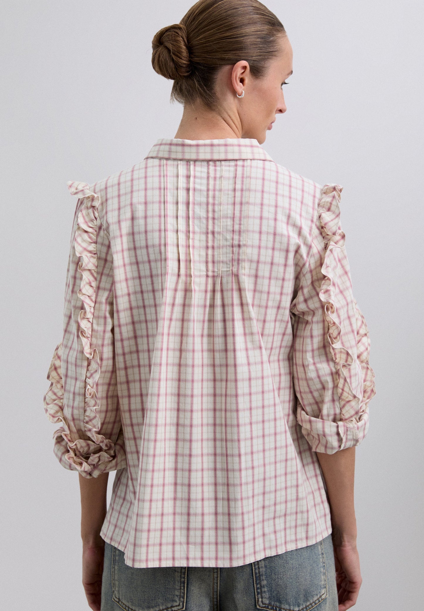 OXFORD CHECK SHIRT WITH GATHERED DETAILS