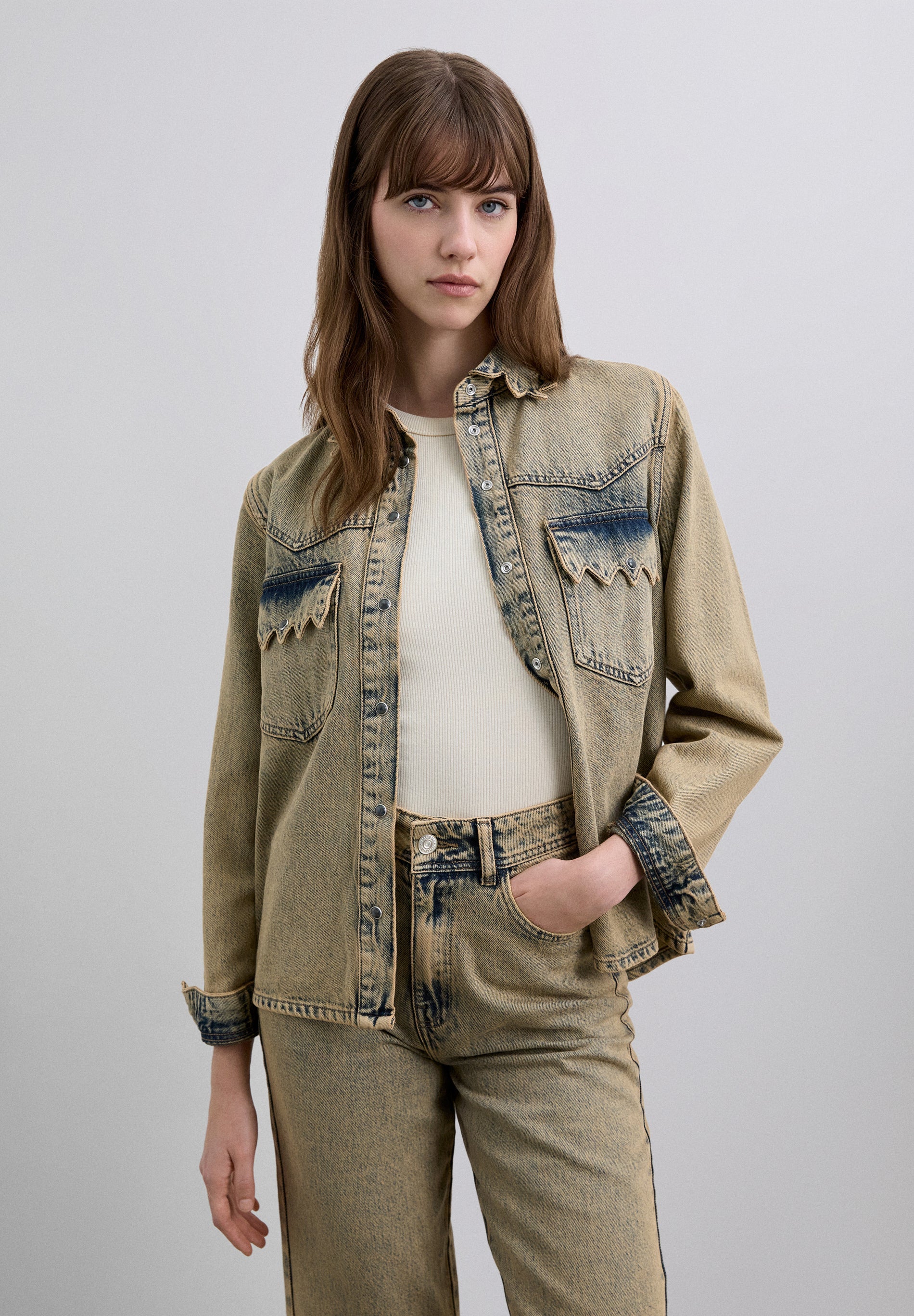 SCSCALLOPWASHED DENIM SHIRT