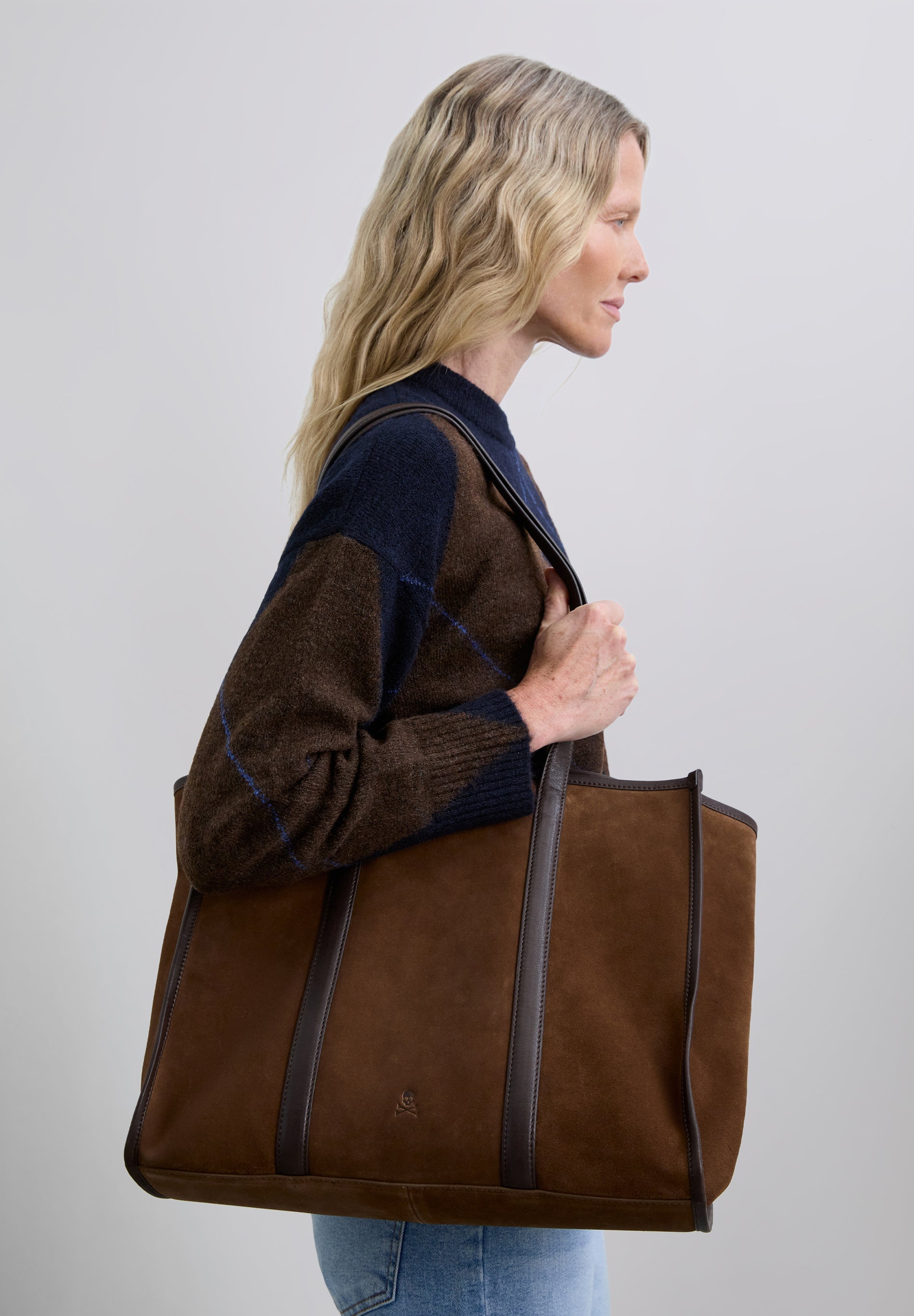 SHOPPER-TASCHE AUS WILDLEDER MIT KONTRASTFARBEN