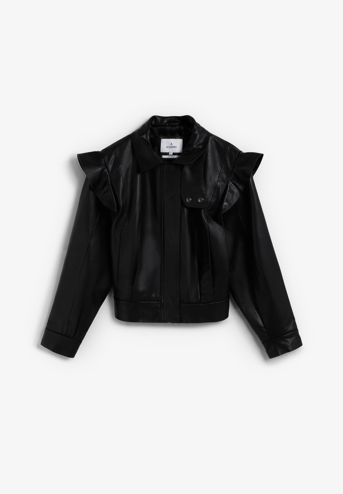 LEATHER BOMBER JACKET WITH RUFFLES