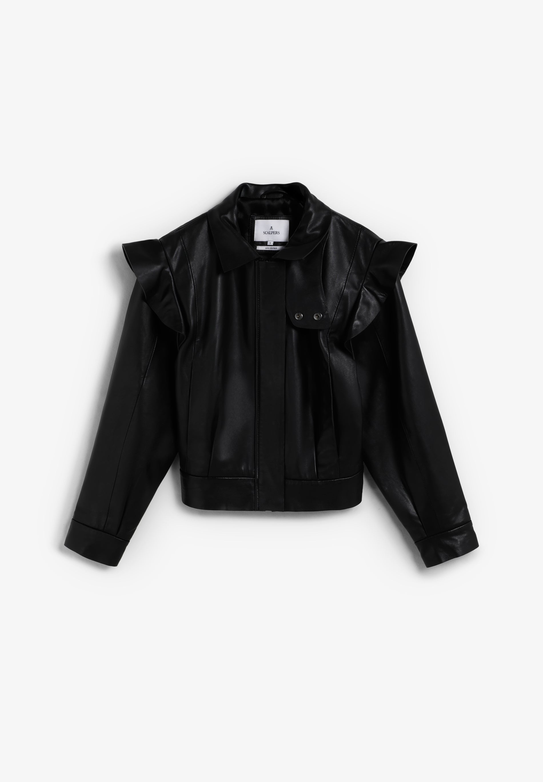 LEATHER BOMBER JACKET WITH RUFFLES