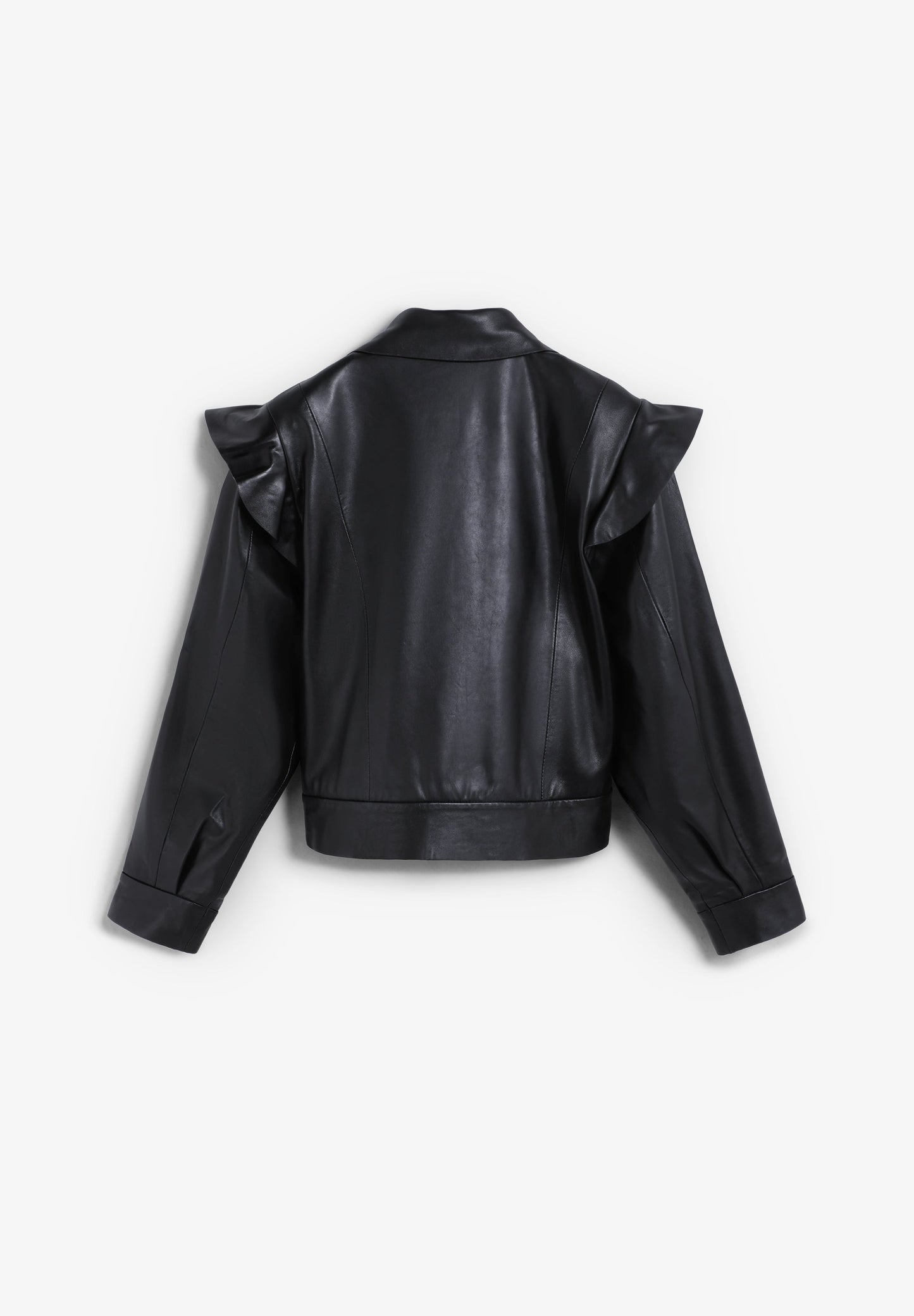 LEATHER BOMBER JACKET WITH RUFFLES