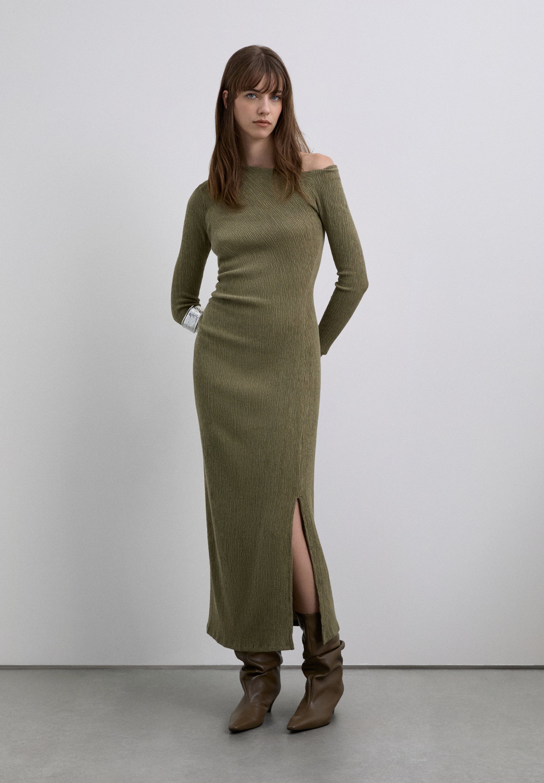 LONG ASYMMETRIC NECKLINE DRESS