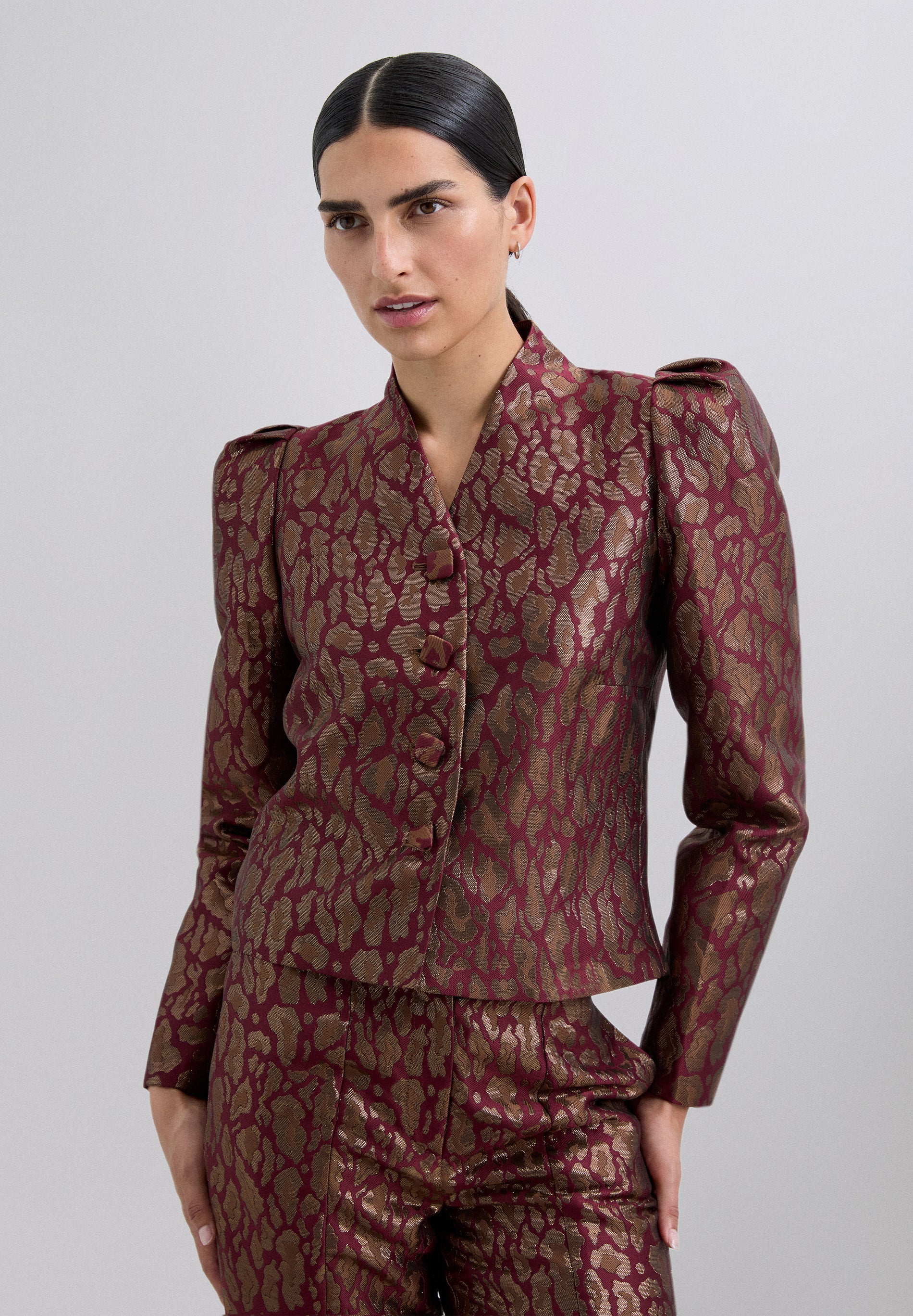 VESTE CROPPED ANIMAL PRINT MÉTALLISÉ