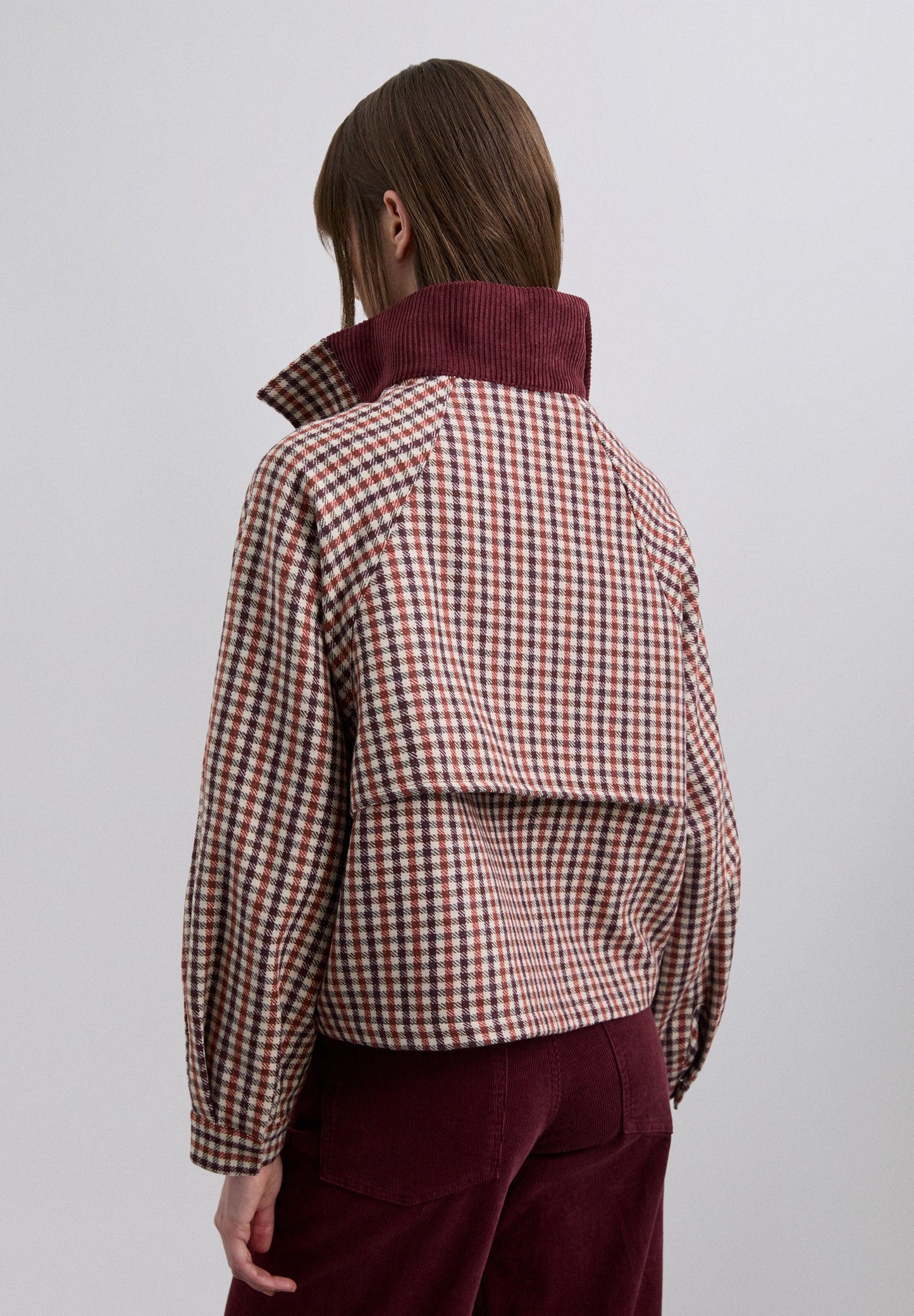 CHECKED BOMBER JACKET WITH CORDUROY COLLAR