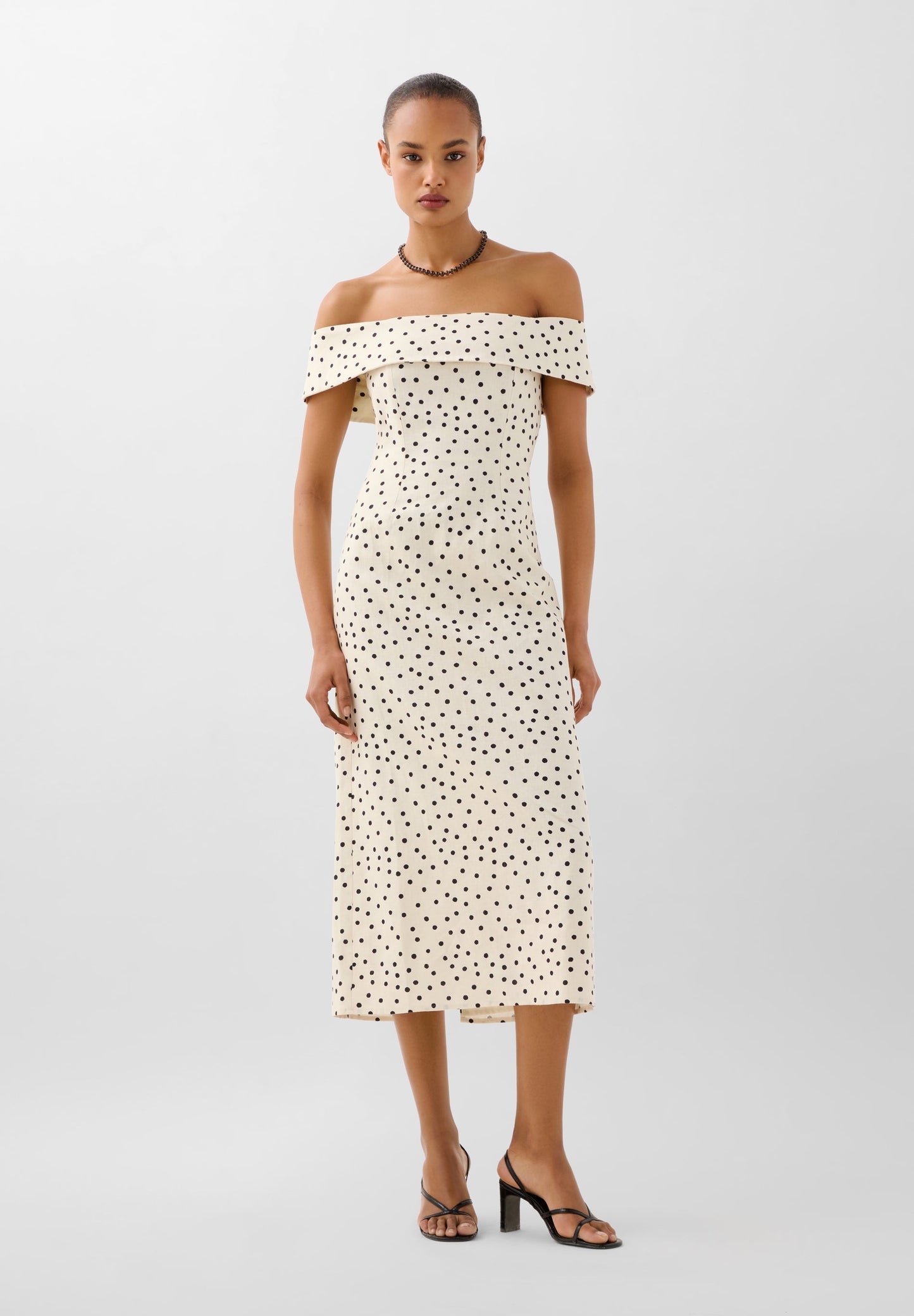 POLKA DOT LINEN MIDI DRESS
