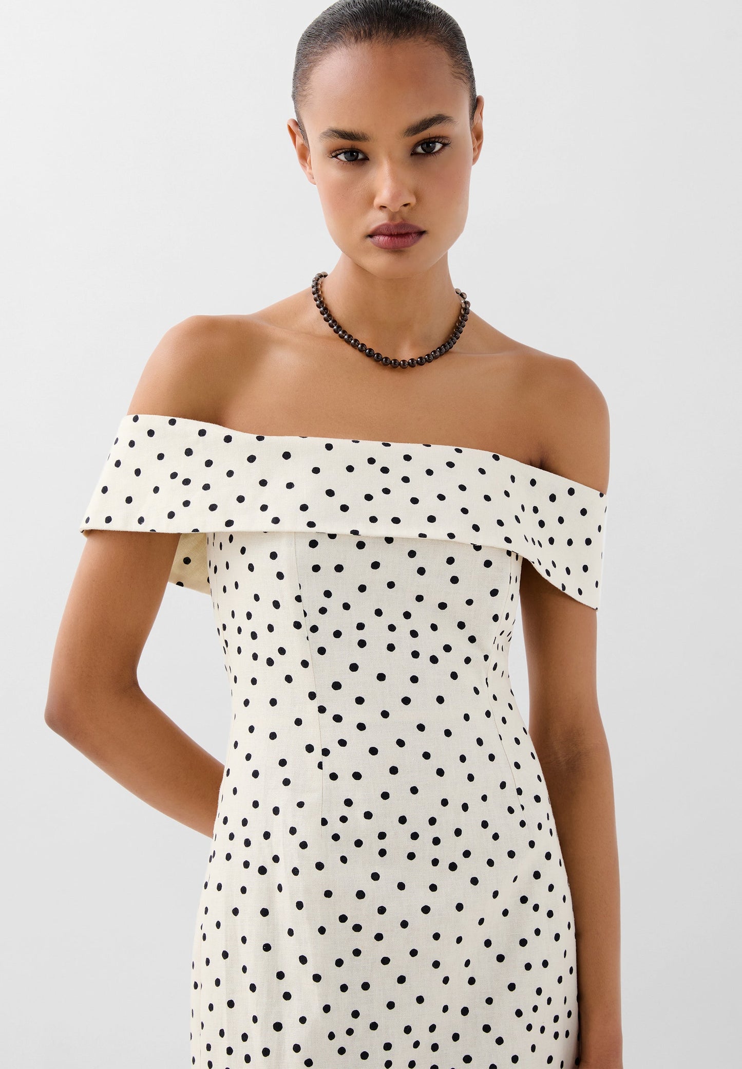 POLKA DOT LINEN MIDI DRESS