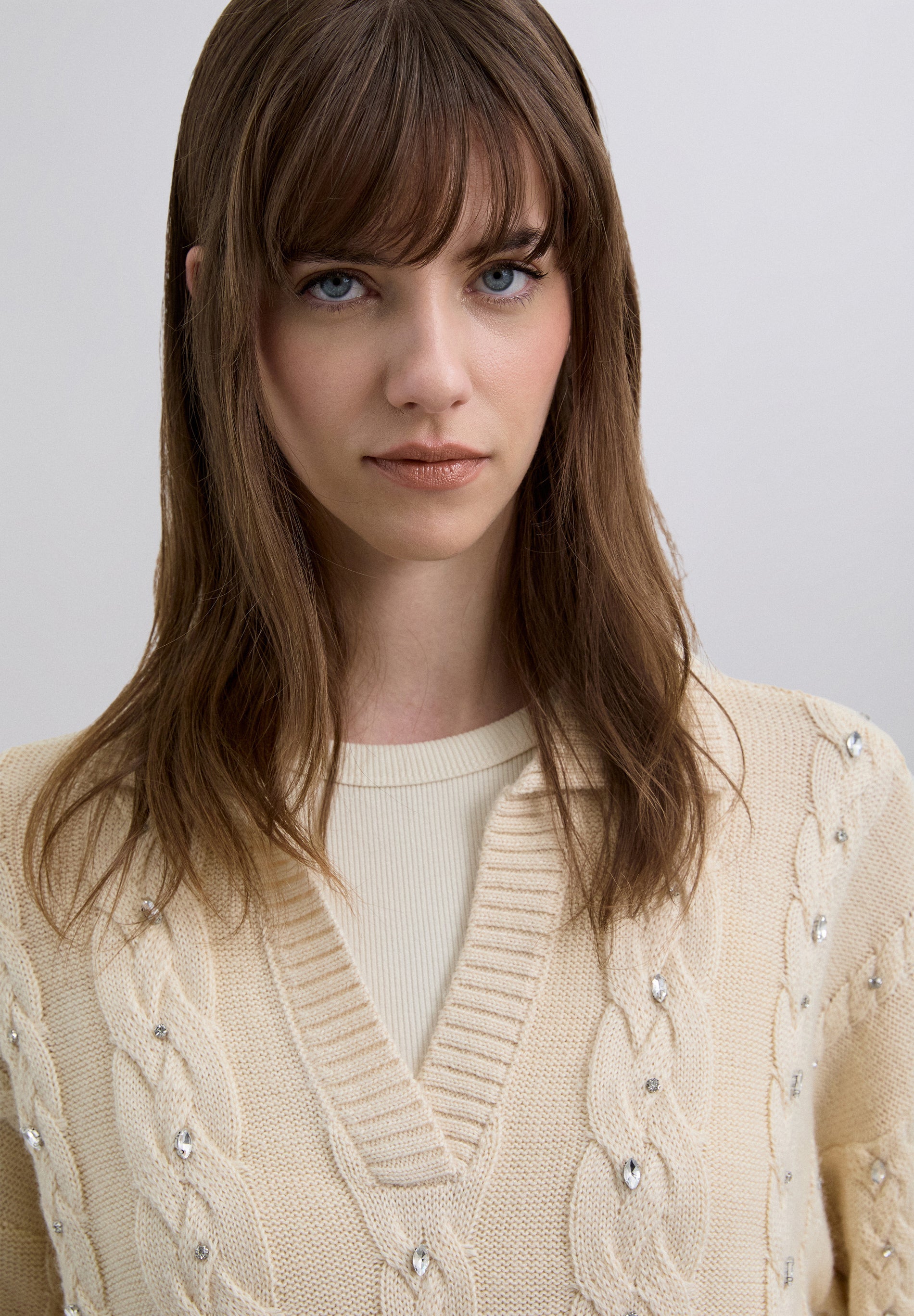 POLOPULLOVER MIT STRASSZOPFMUSTER