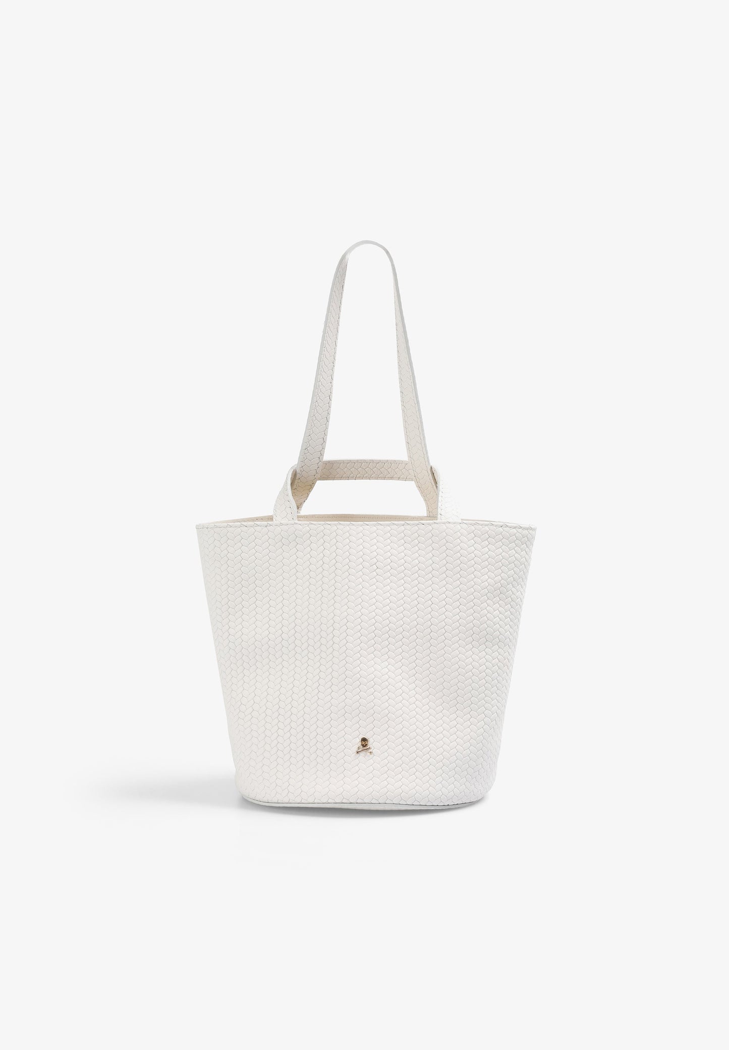 MINI BUCKETTAS VAN 100% GEVLOCHTEN LEER