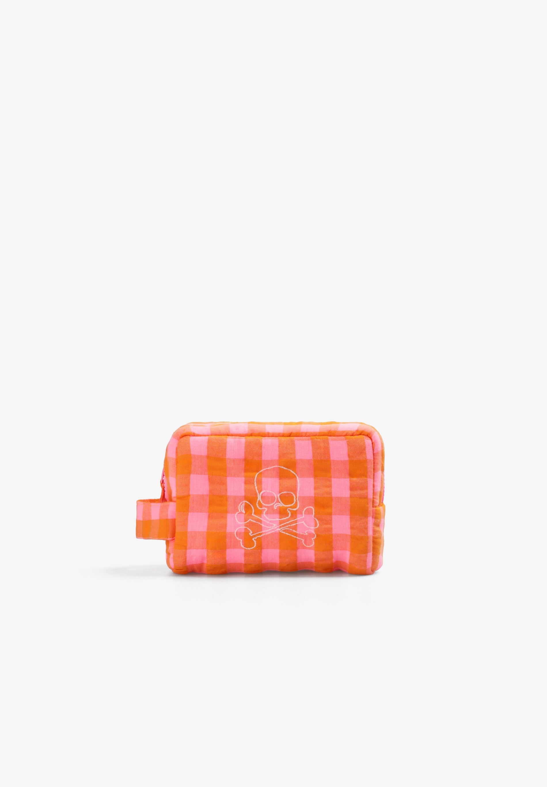 GINGHAM TOILETRY BAG WITH SIDE HANDLE