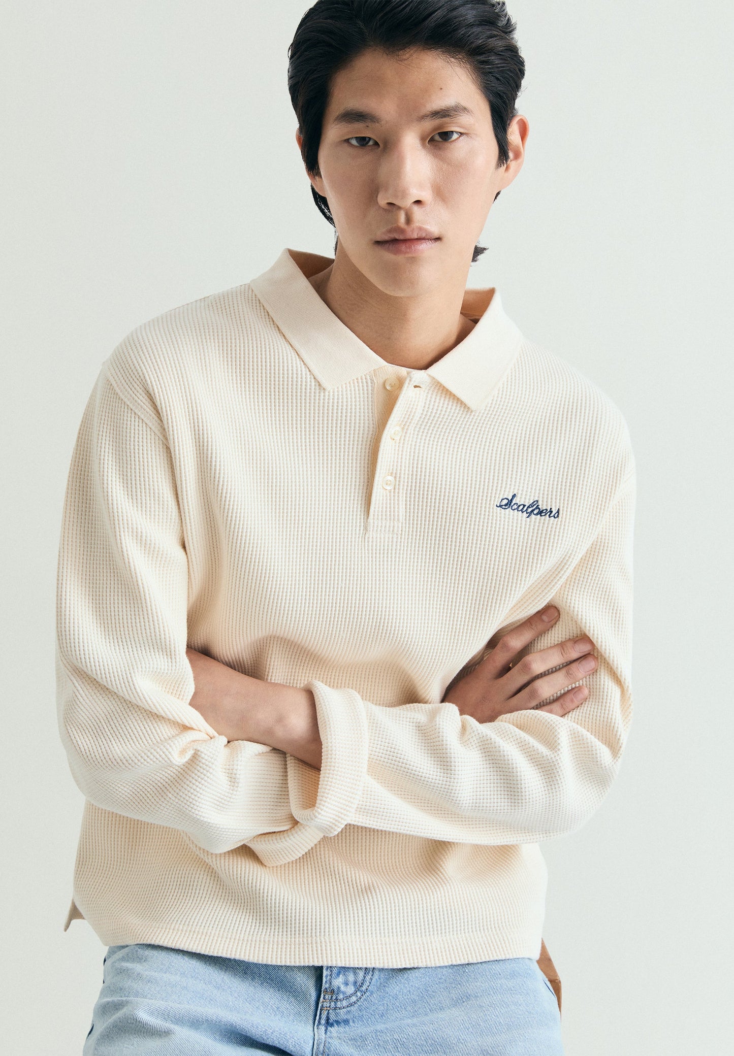 WAFFLE POLO SHIRT-STYLE SWEATSHIRT