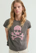 T-SHIRT MIT TOTENKOPF UND ANIMAL-PRINT