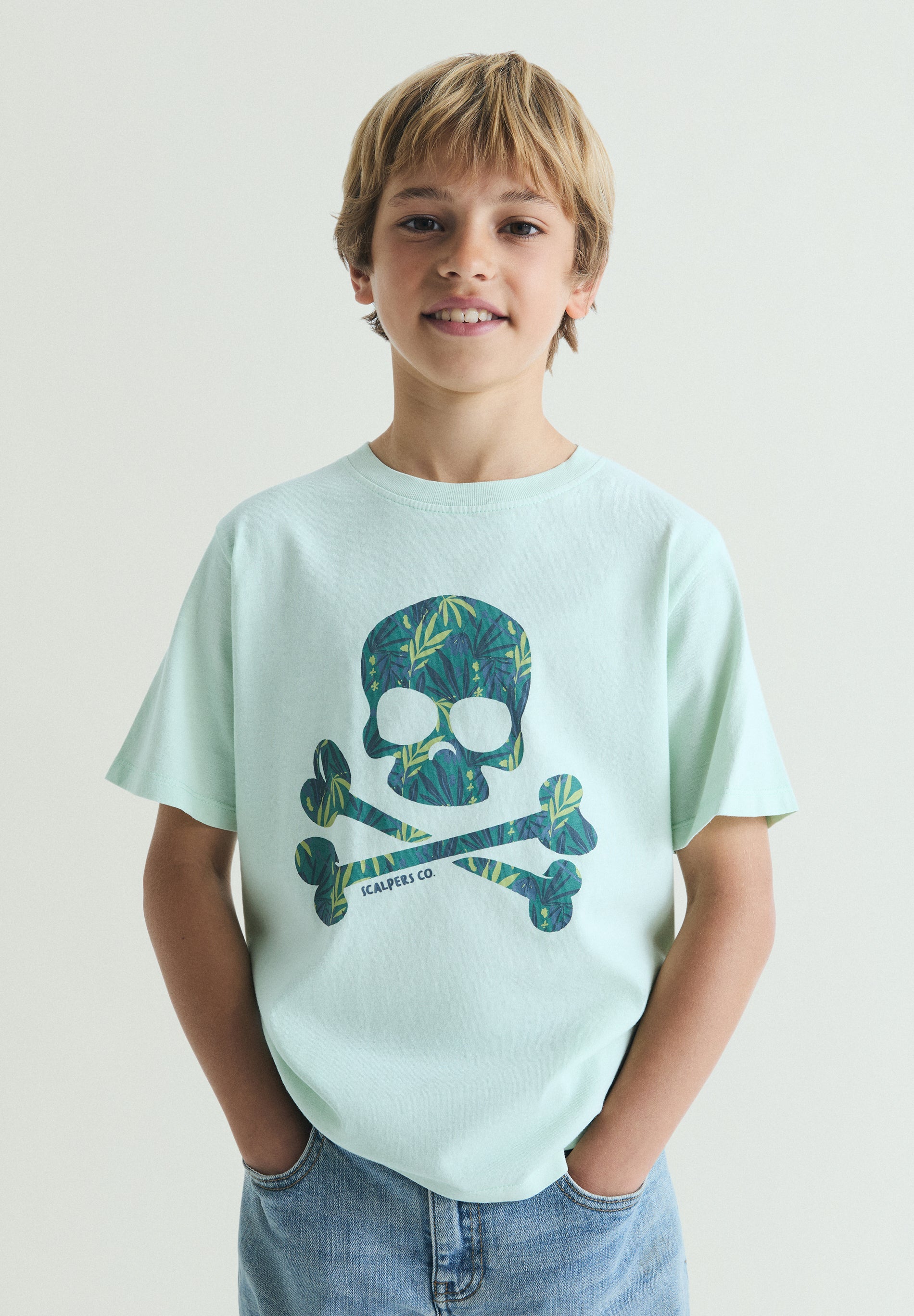 TROPICAL SKULL PRINT T-SHIRT