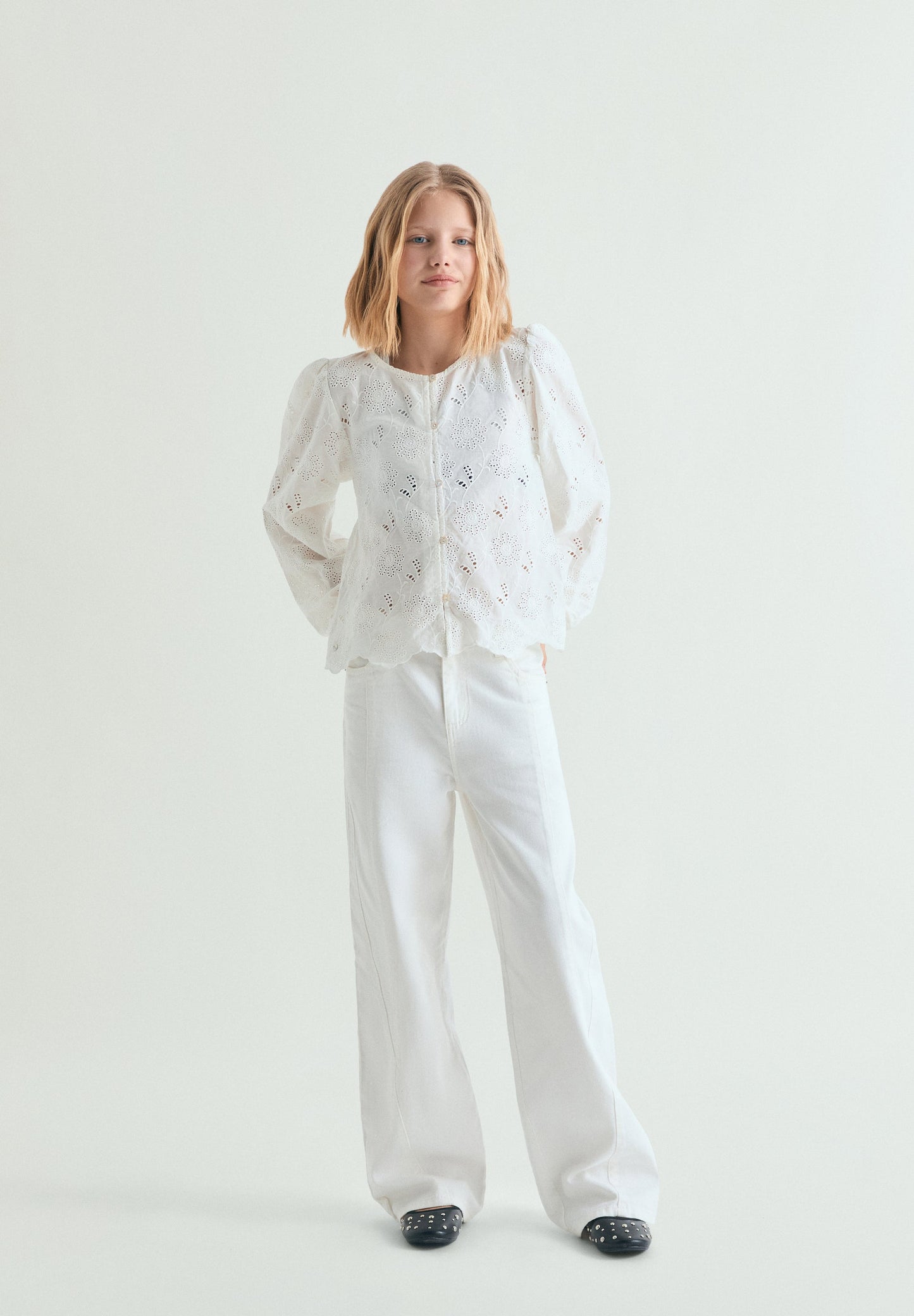 SCPOPLIN EMB BLOUSE GIRLS