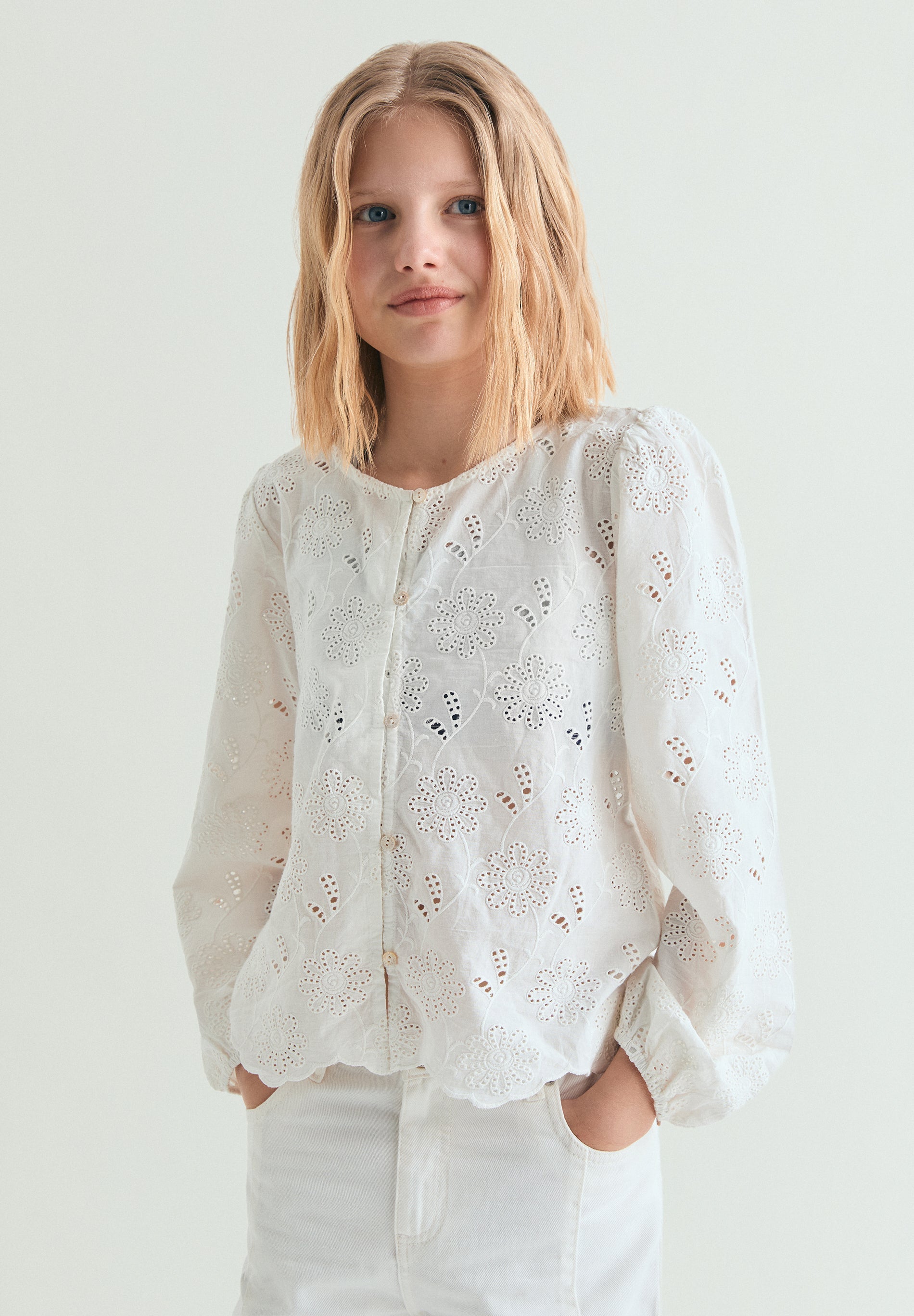 PERFORATED BLOUSE WITH BUTTONS
