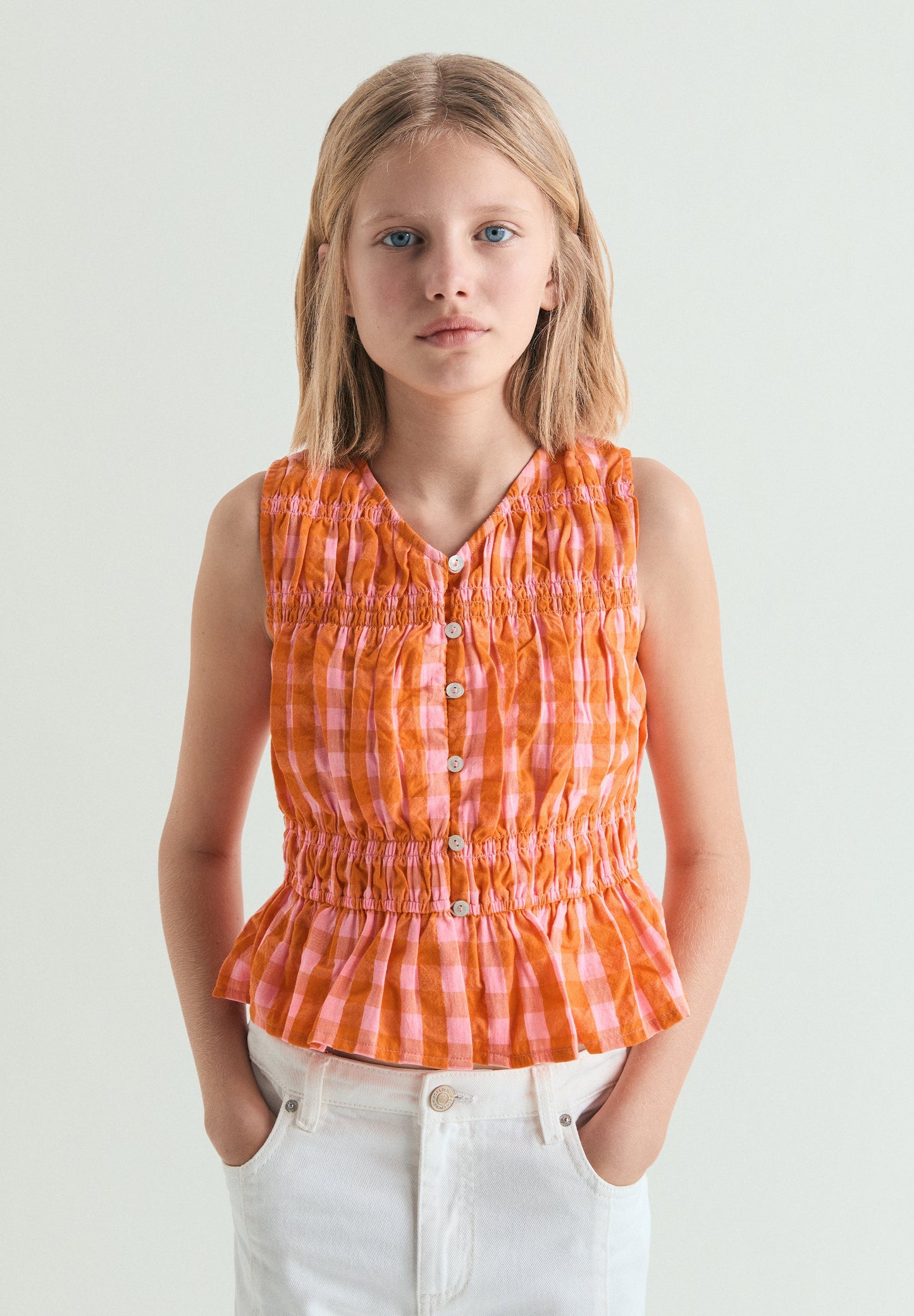 GATHERED GINGHAM TOP