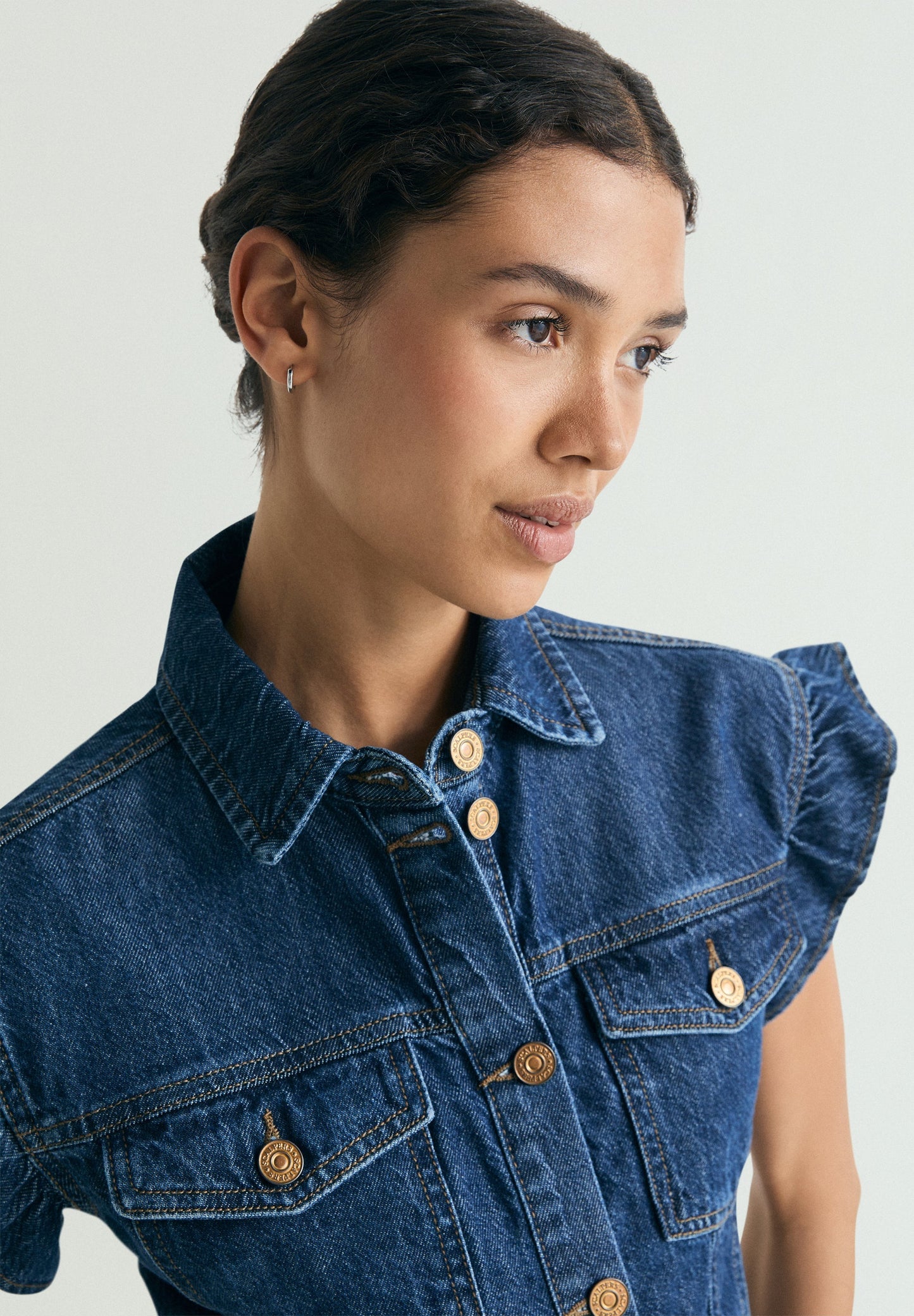 DENIM SHIRT WITH RUFFLED SLEEVE