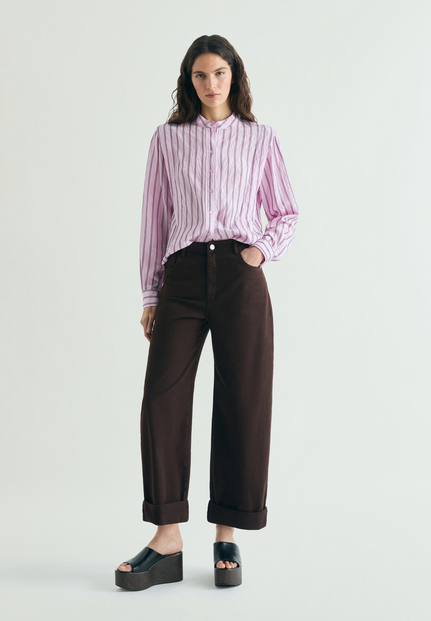 STRIPED SHIRT WITH SHOULDER PAD EFFECT