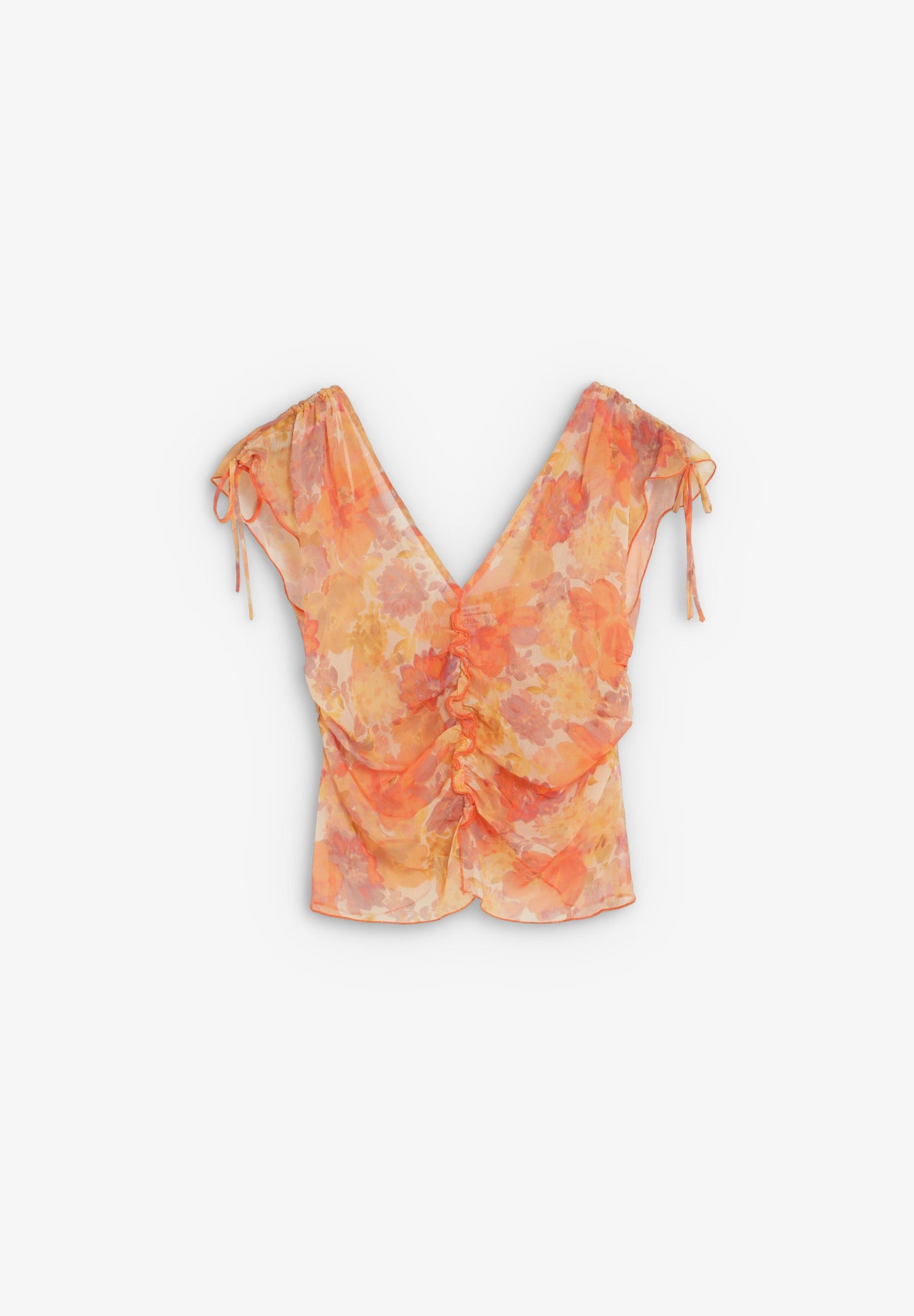 BLUSE MIT RAFFUNGEN UND BLUMENMUSTER