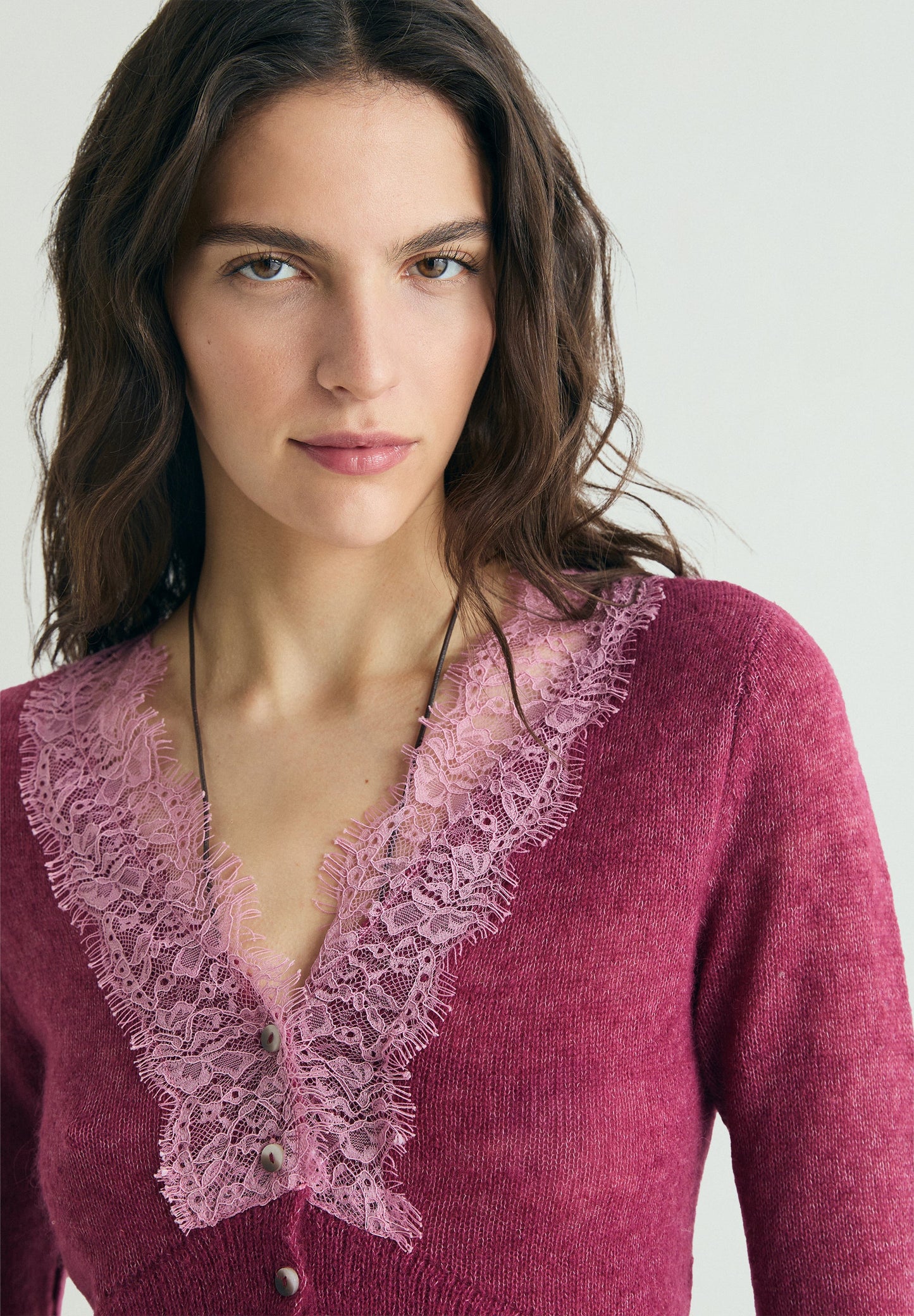 LACE TRIM KNIT CARDIGAN