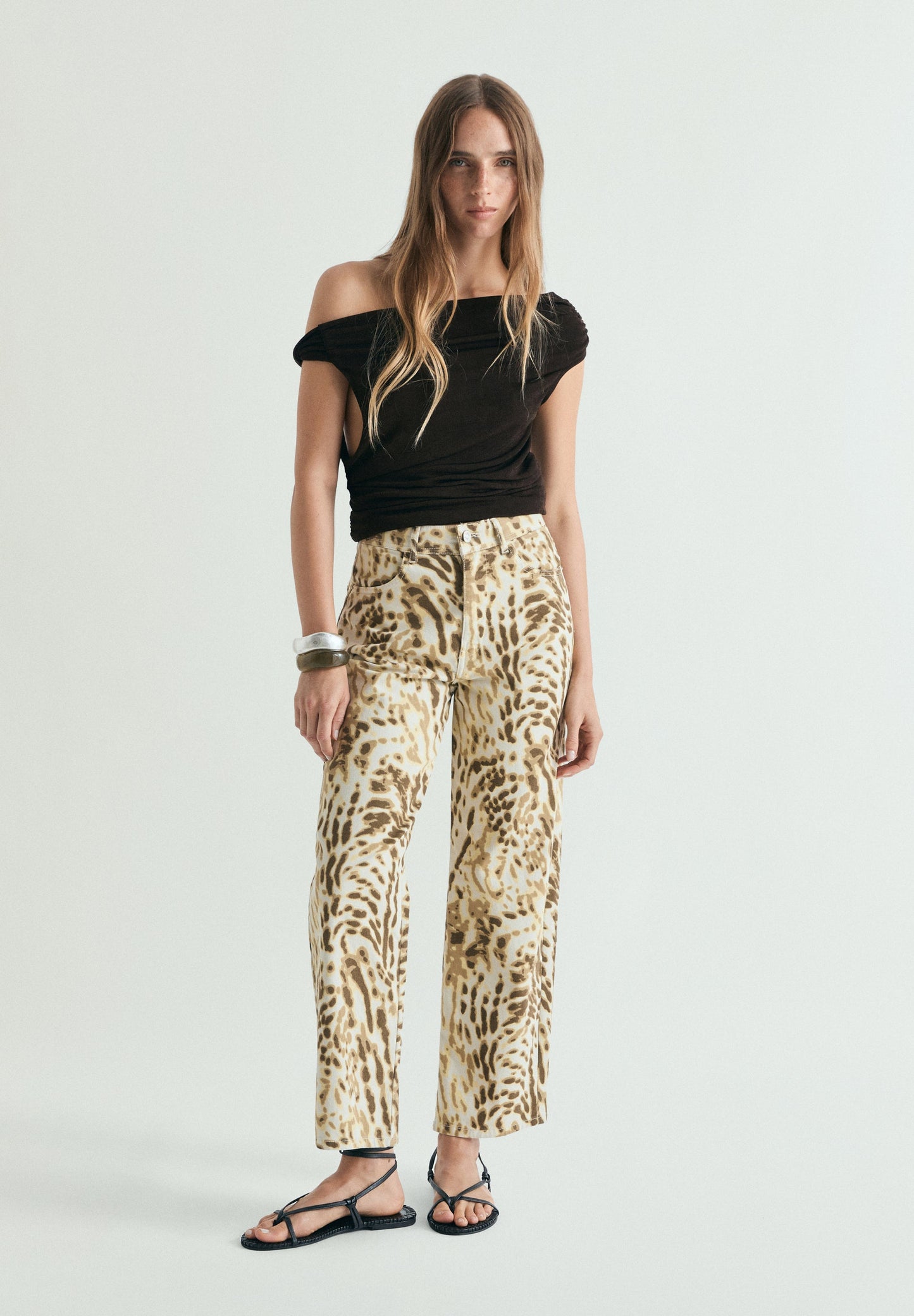 PANTALONI DENIM STAMPA ANIMALIER