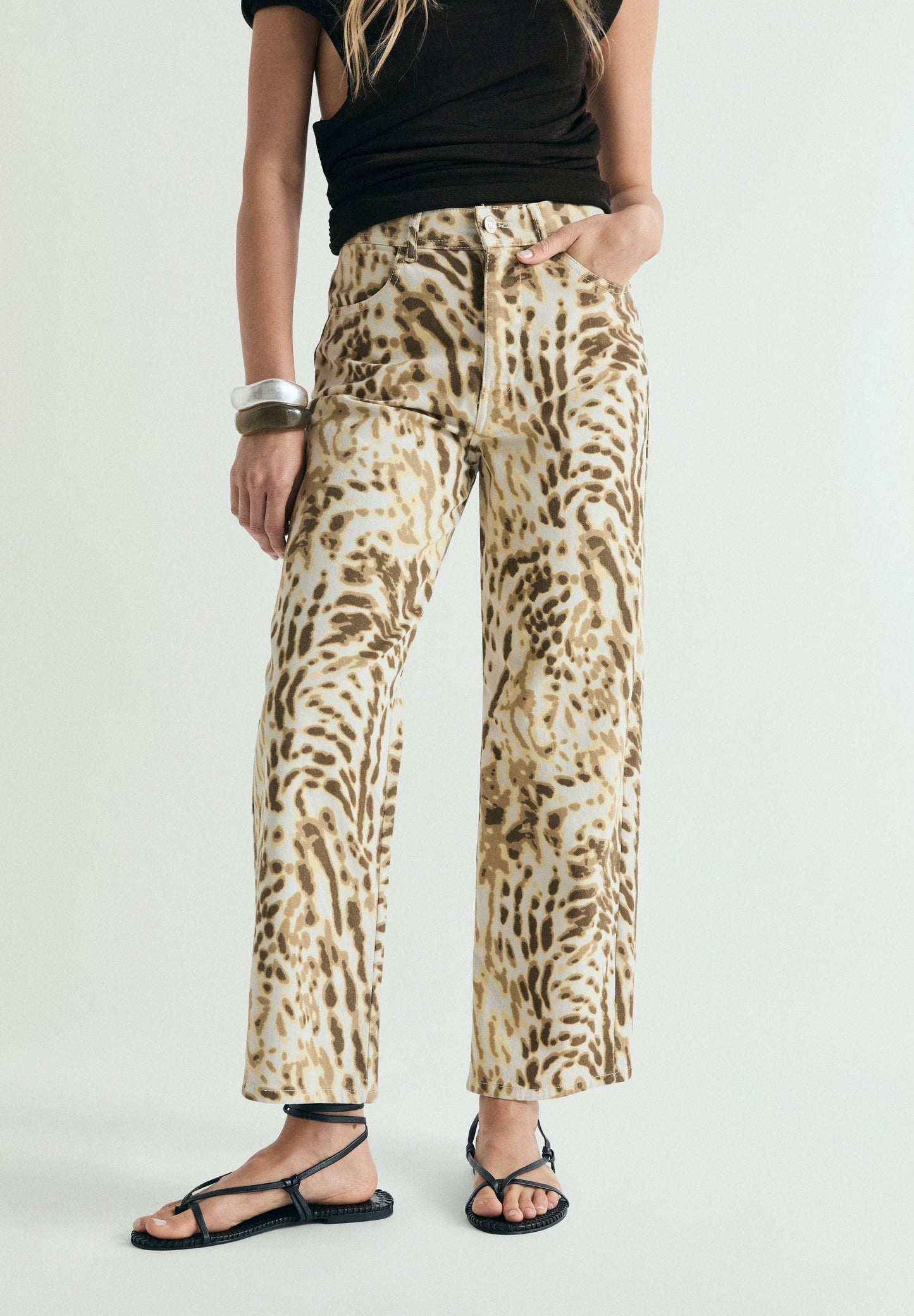 PANTALONI DENIM STAMPA ANIMALIER