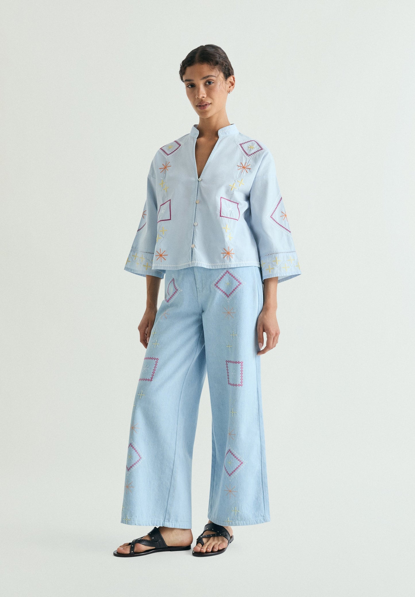 SCCROSS ETNIC STITCH DENIM PANT