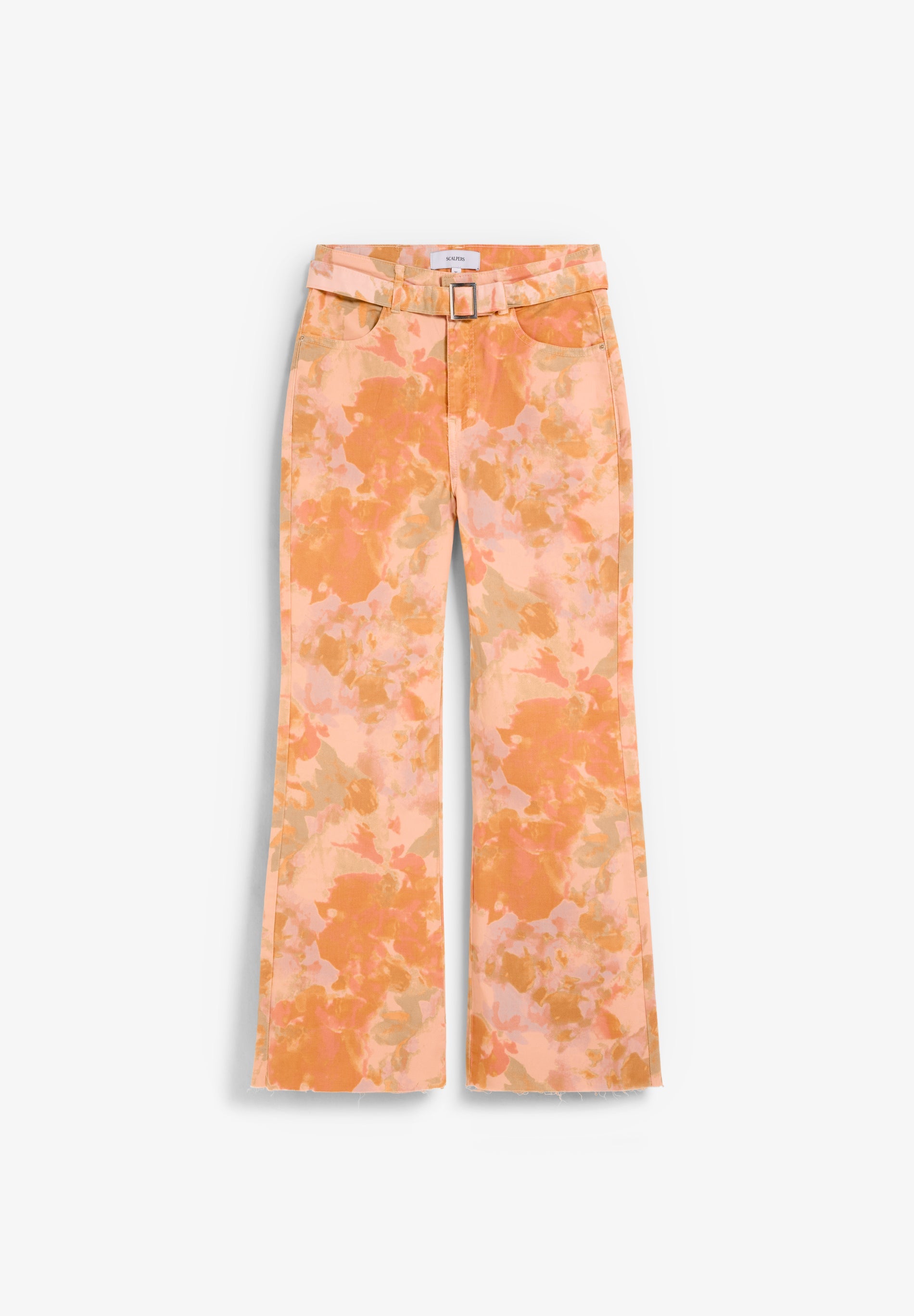 SCHLAG-JEANS MIT BLUMENMUSTER-PRINT