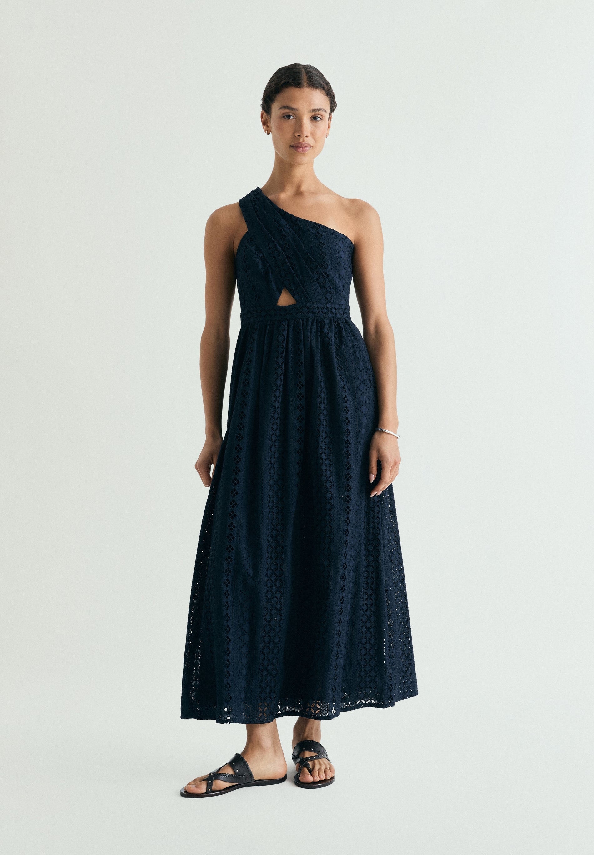 VESTITO MIDI ASIMMETRICO RICAMATO
