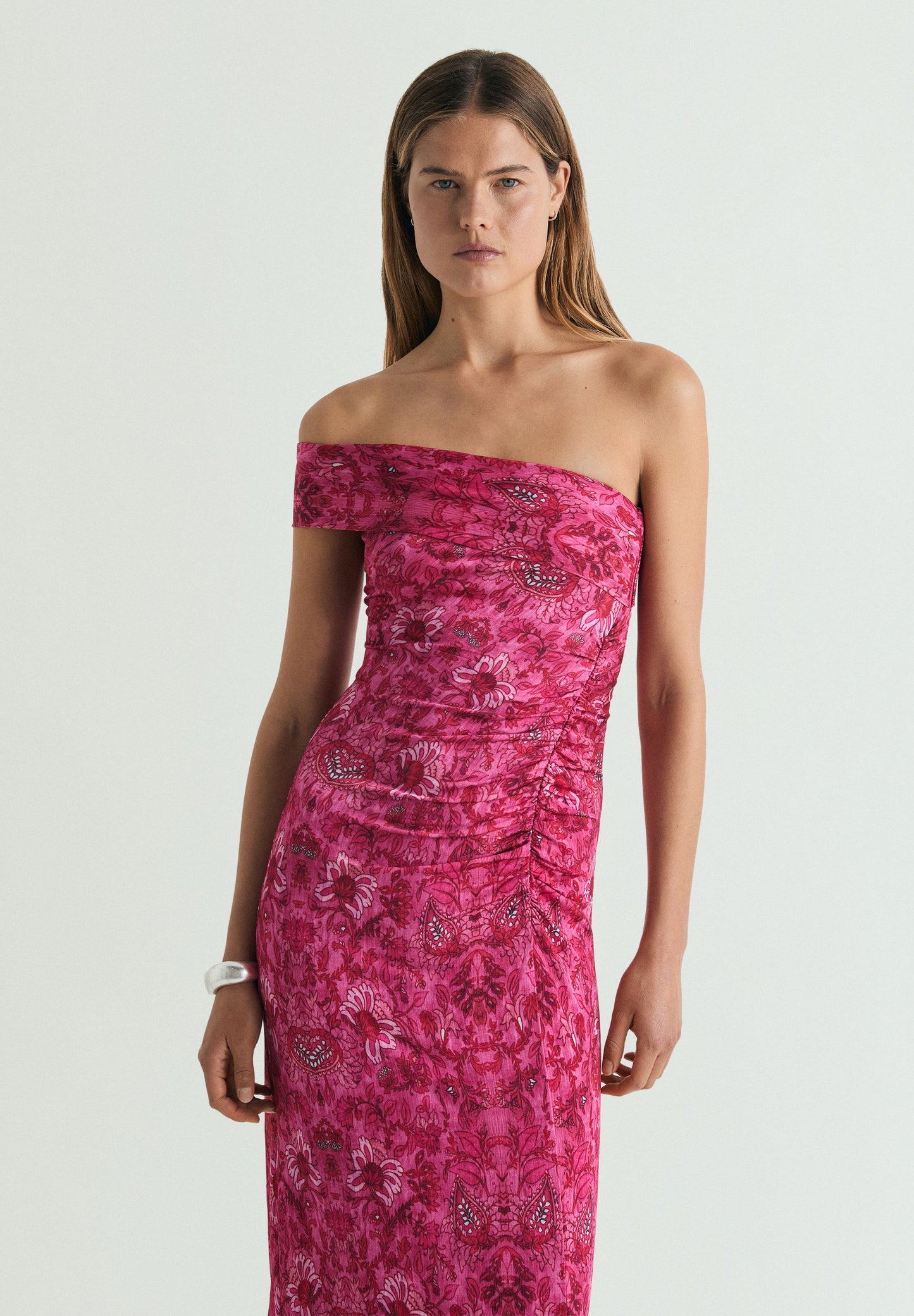 ASYMMETRIC PRINTED MIDI DRESS