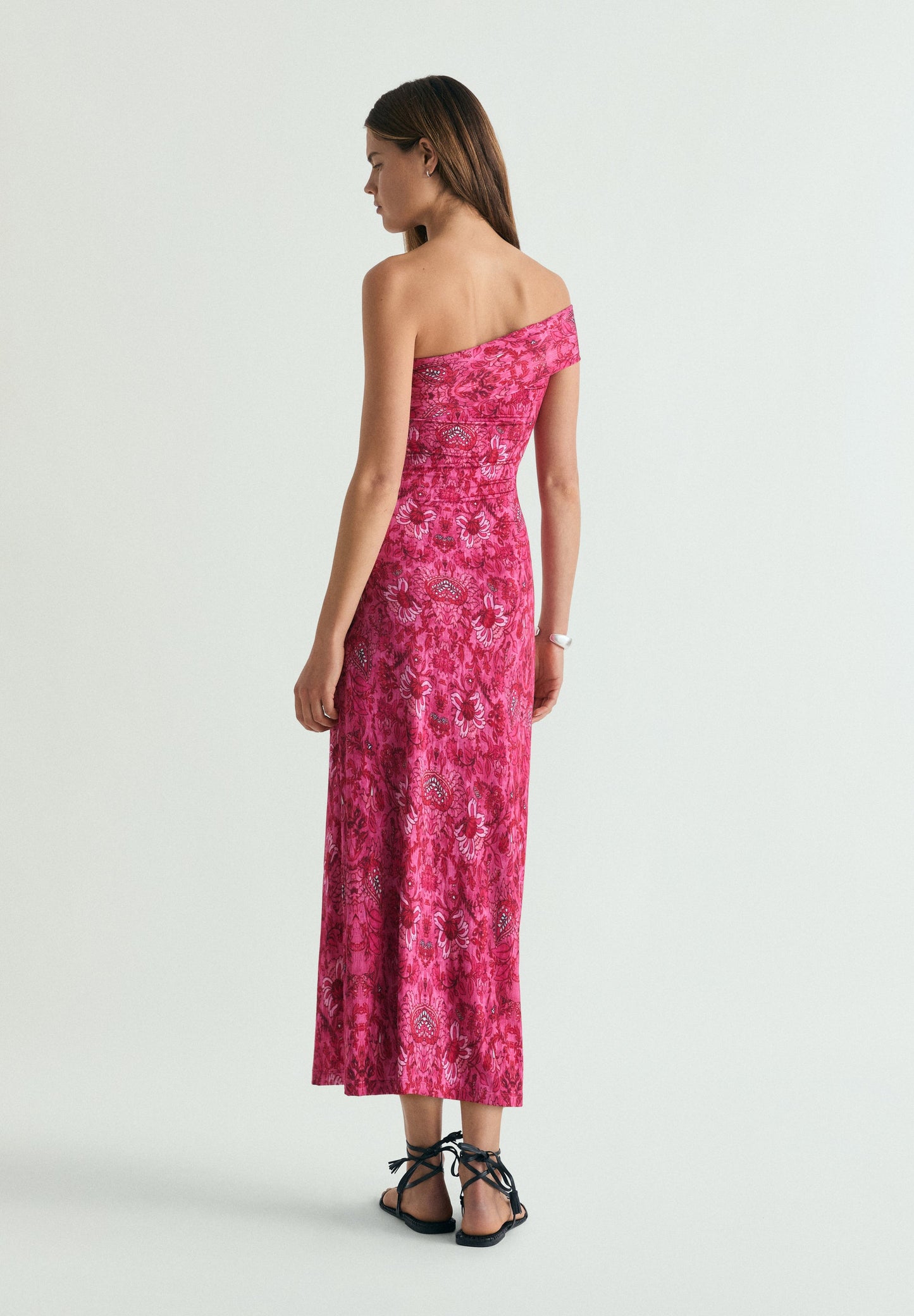 ASYMMETRIC PRINTED MIDI DRESS