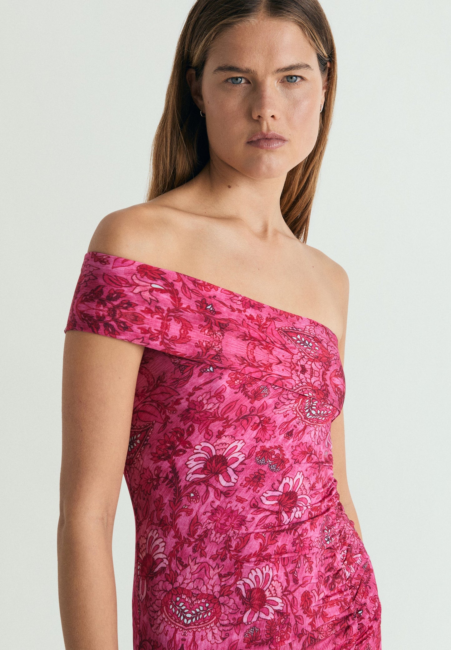ASYMMETRIC PRINTED MIDI DRESS