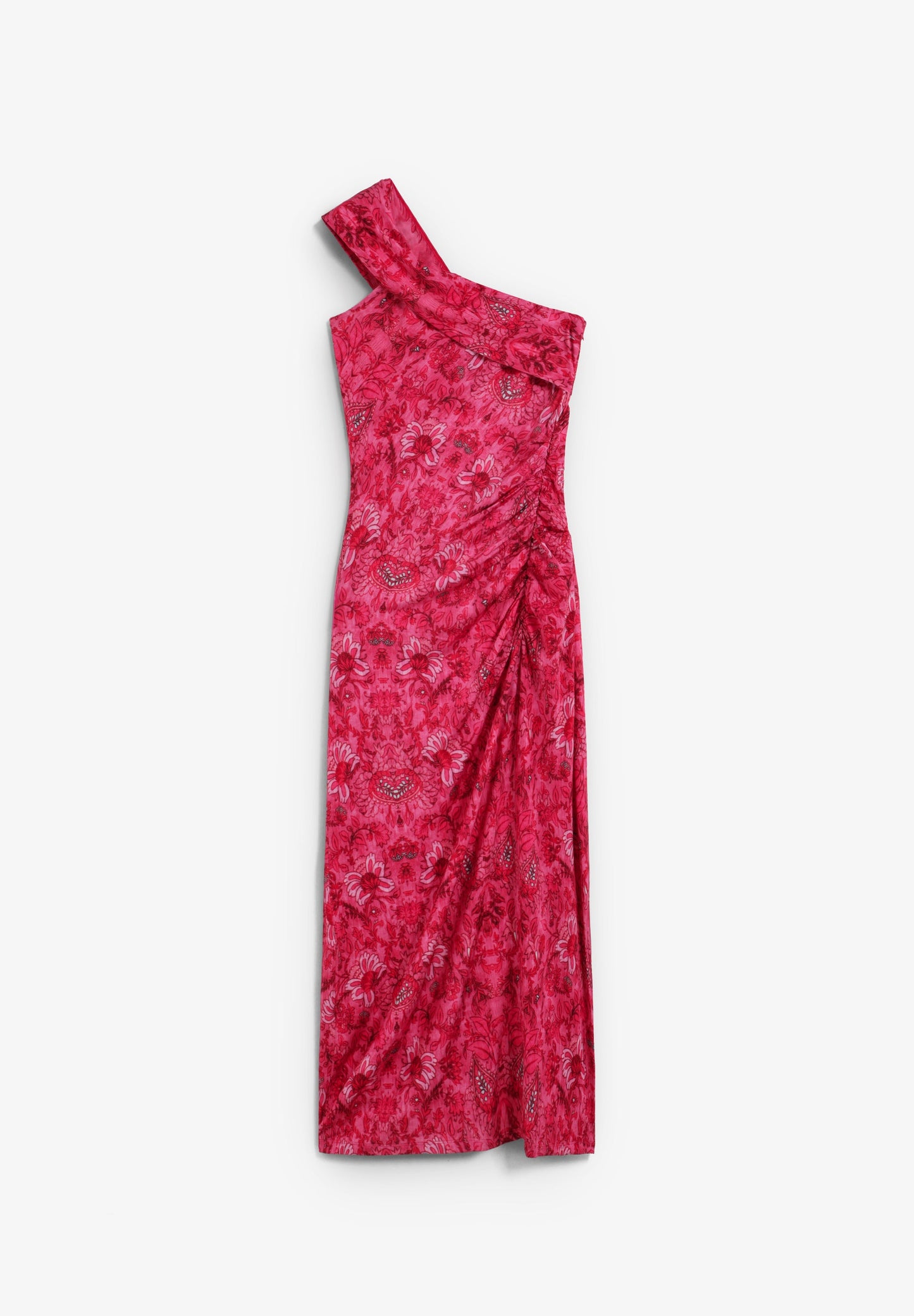 ASYMMETRIC PRINTED MIDI DRESS