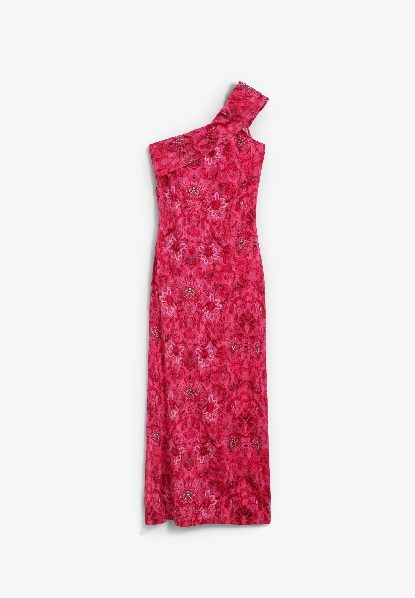 ASYMMETRIC PRINTED MIDI DRESS