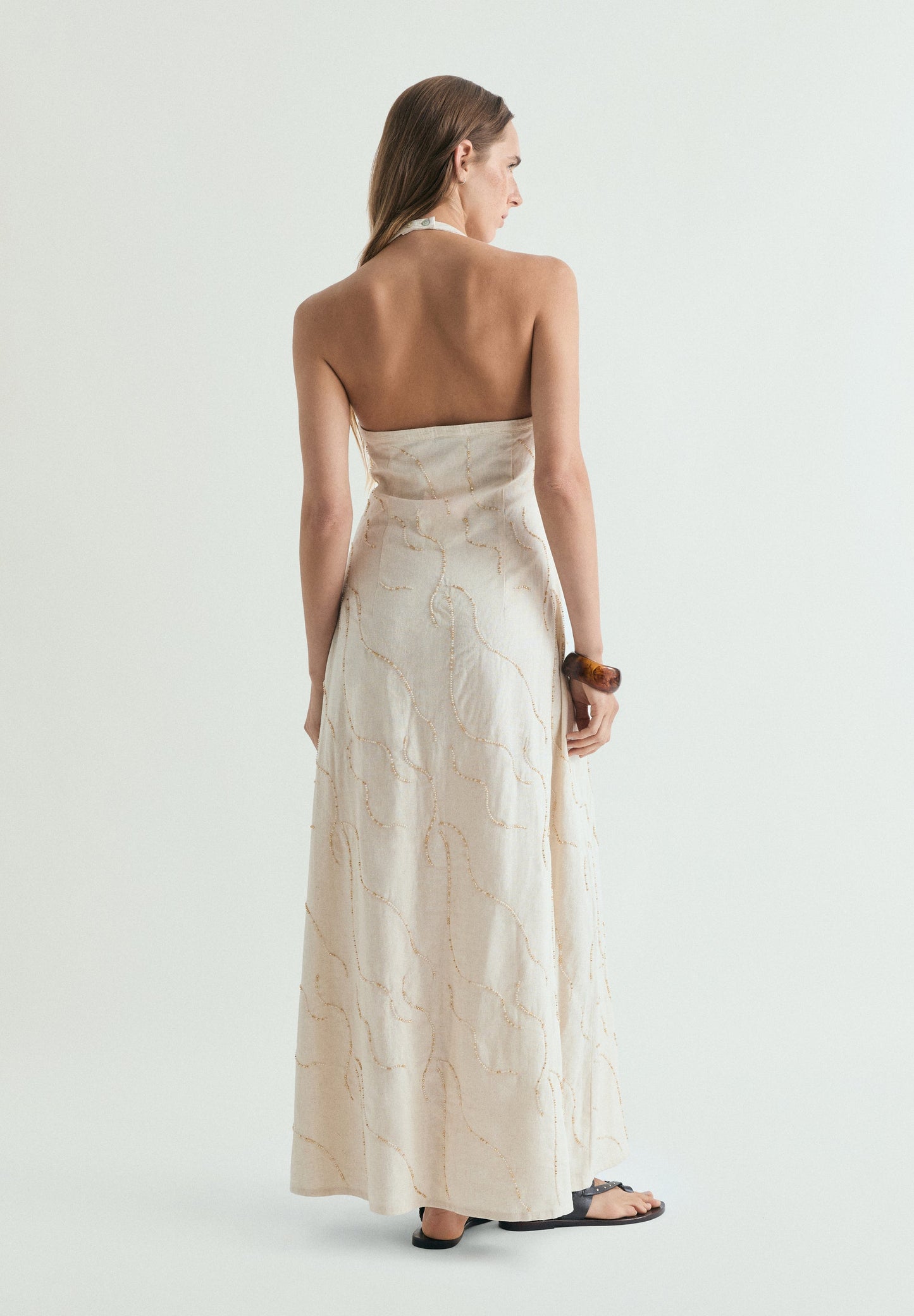 NECKHOLDER-KLEID MIT SCMUCKSTEINEN