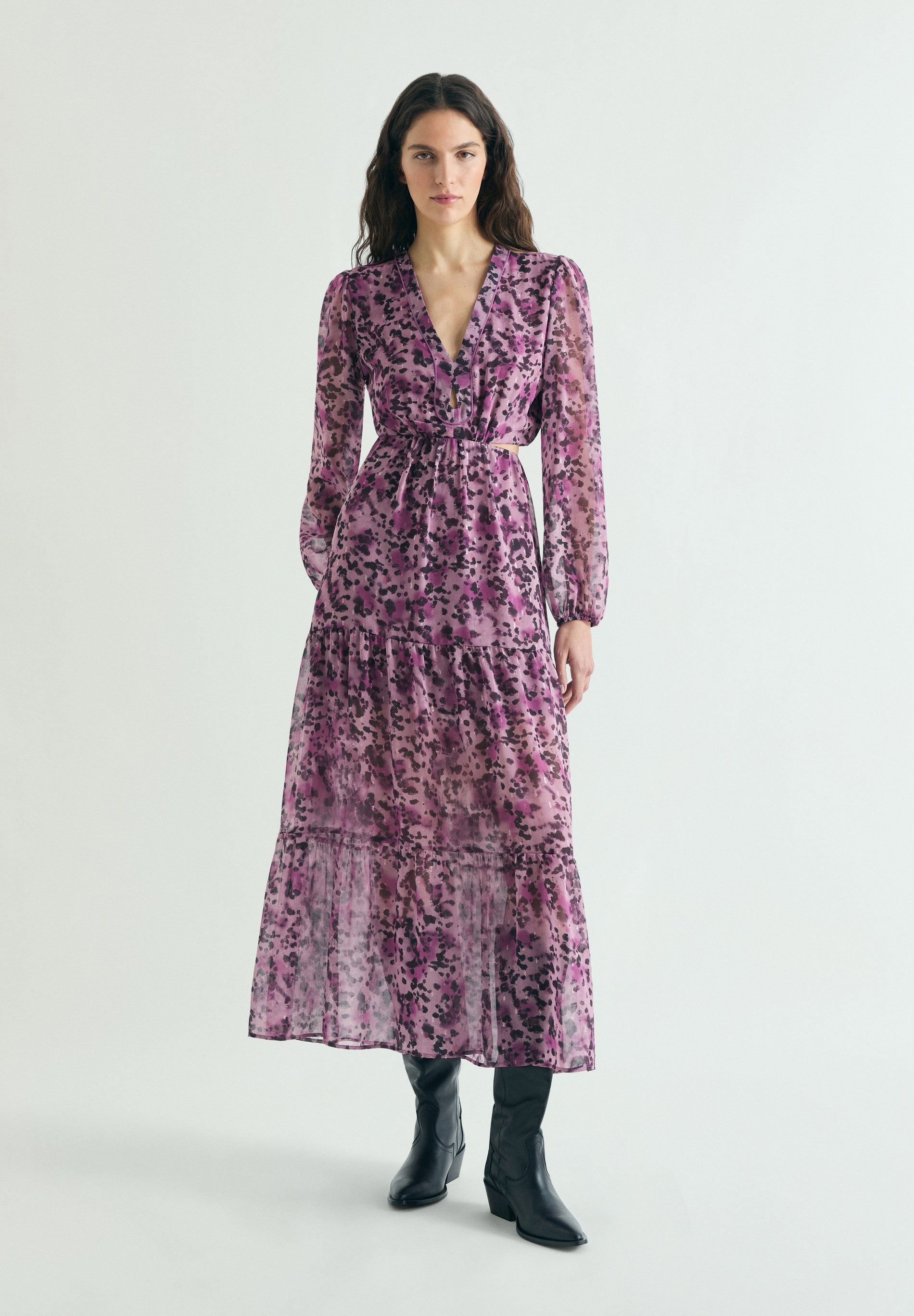 PRINTED MIDI DRESS WITH OPENINGS