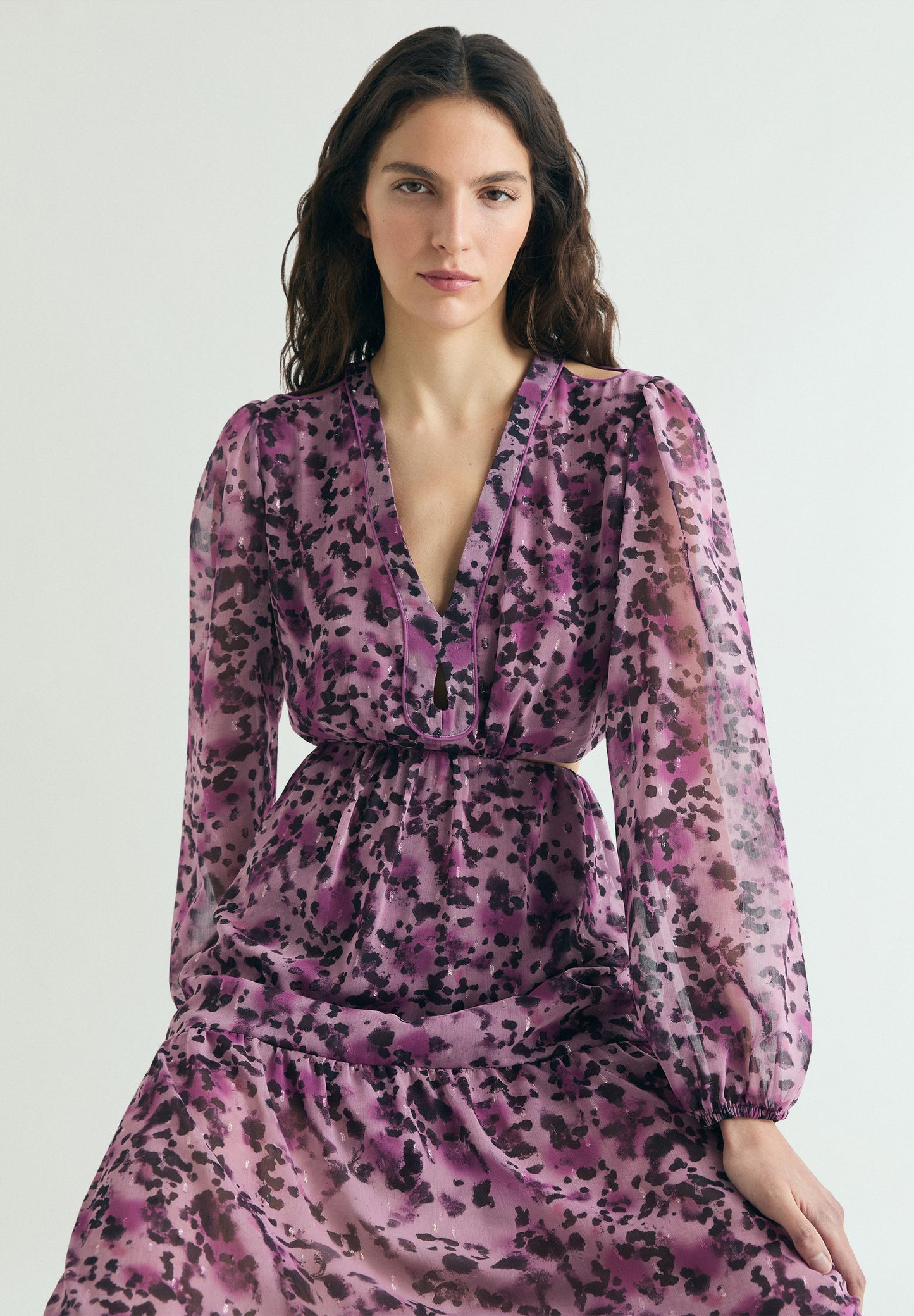 PRINTED MIDI DRESS WITH OPENINGS