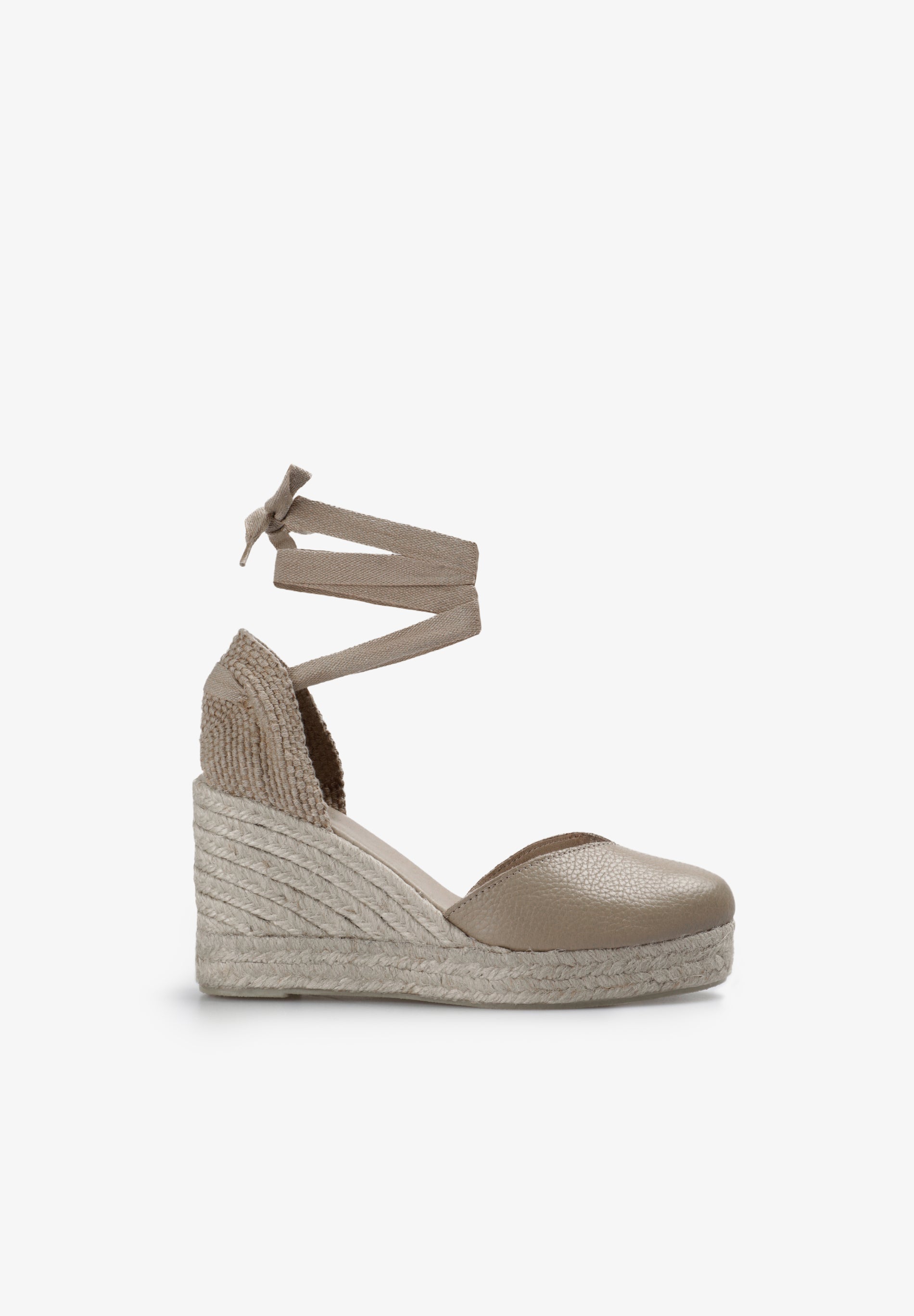 LEATHER SANDALS WITH ESPARTO GRASS WEDGE