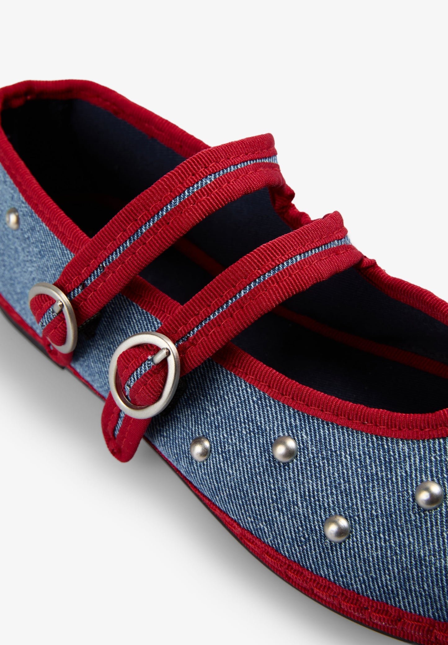 STUDDED DENIM BALLET FLATS